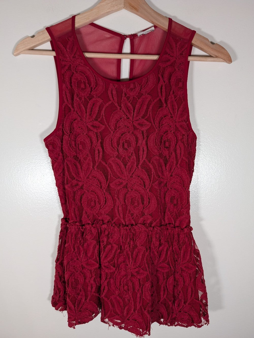 No label red lace blouse - appears small (Minor Flaw)
