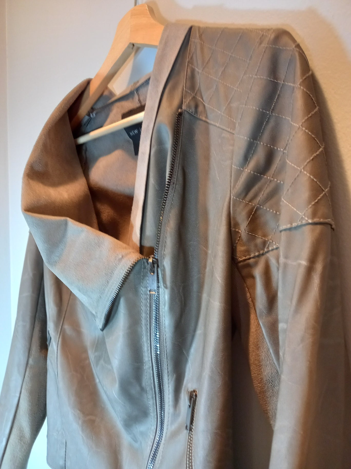 New Look Waterfall Pleather Grey Jacket - Sz 6