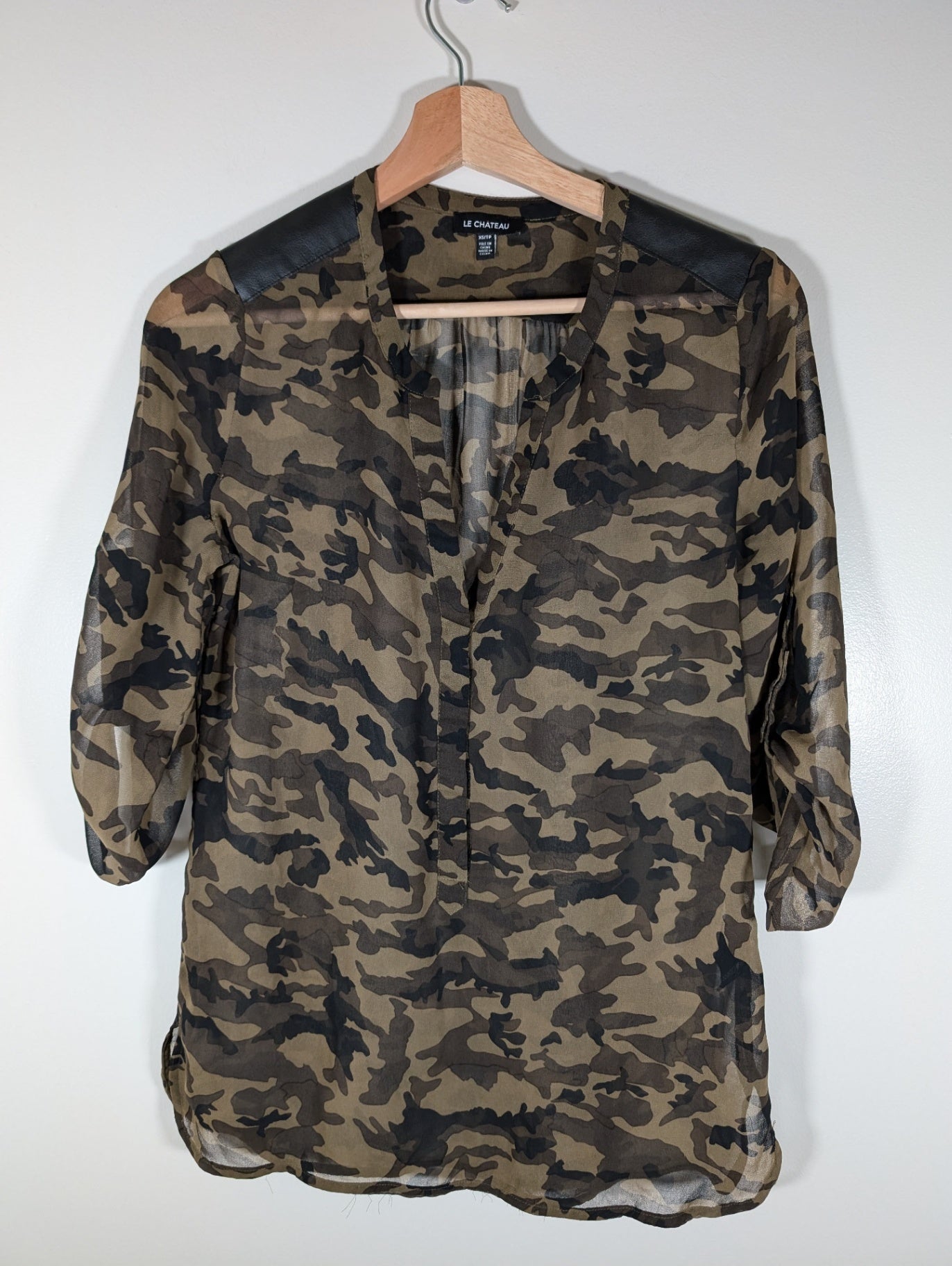 Le Chateau sheer camo blouse - X-Small (Minor Flaw)