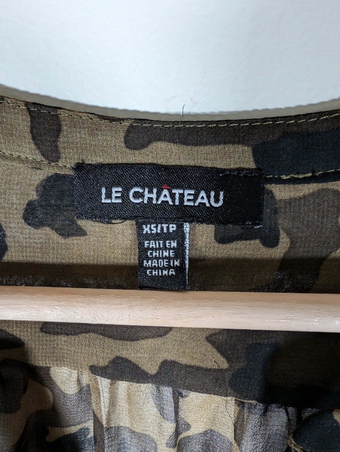 Le Chateau sheer camo blouse - X-Small (Minor Flaw)