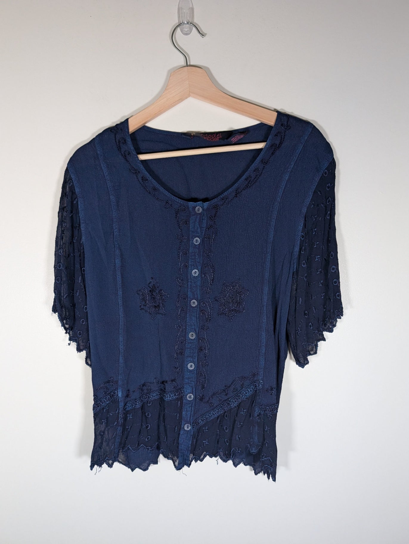 Model France Blue Embroidered blouse - XL