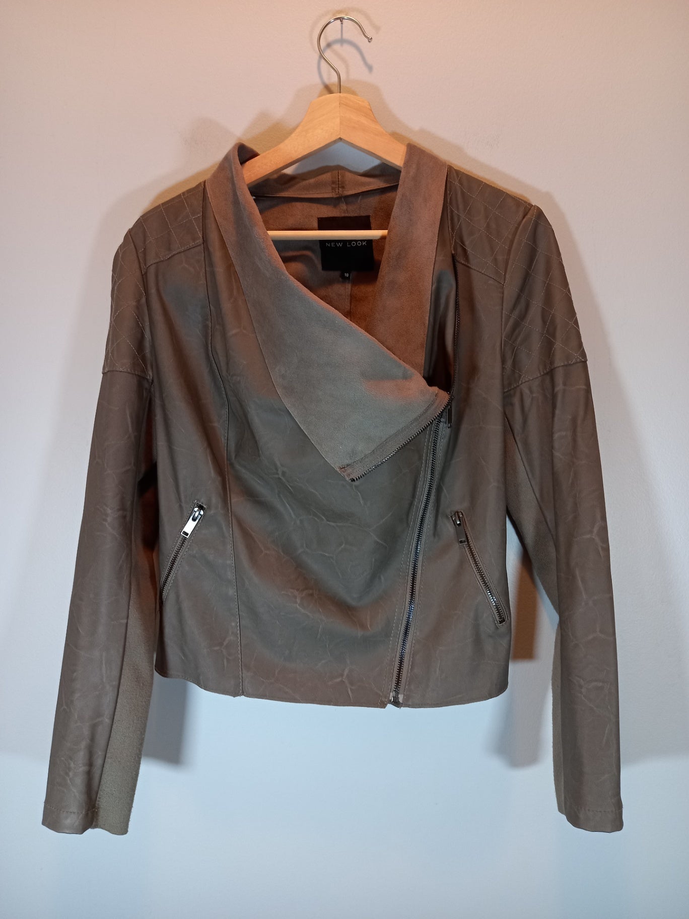 New Look Waterfall Pleather Grey Jacket - Sz 6