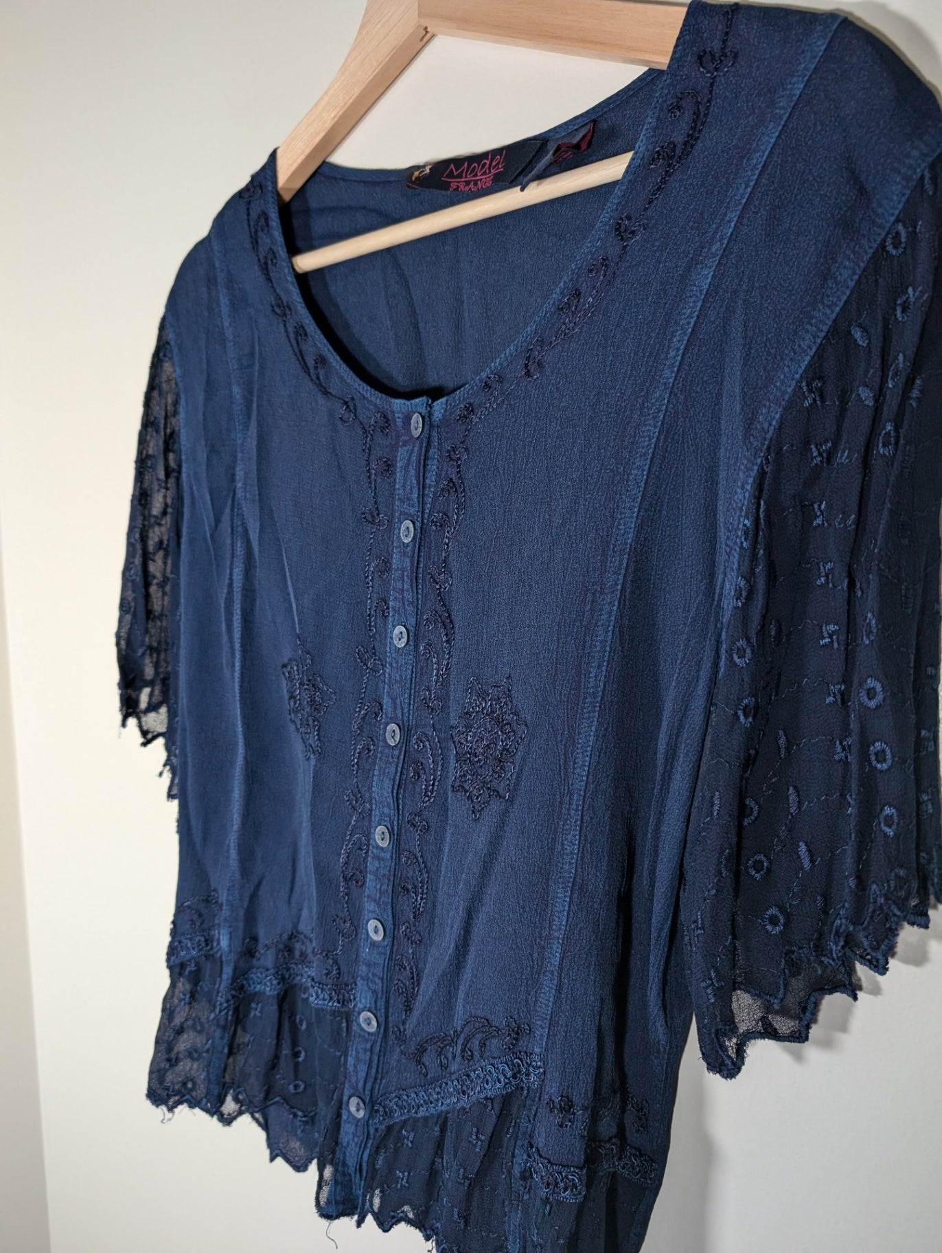 Model France Blue Embroidered blouse - XL