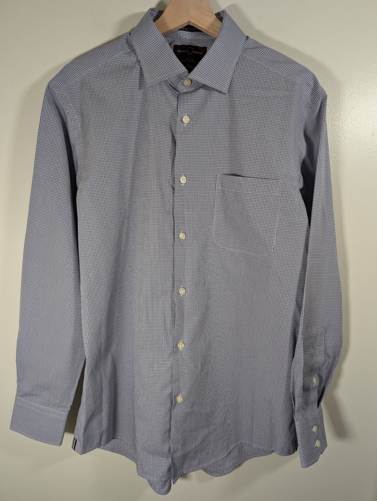 NWT Black Brown Classic Fit Blue Checkered Dress Shirt - 16x34