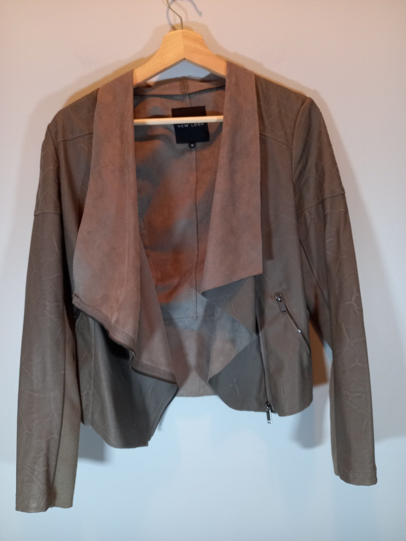 New Look Waterfall Pleather Grey Jacket - Sz 6