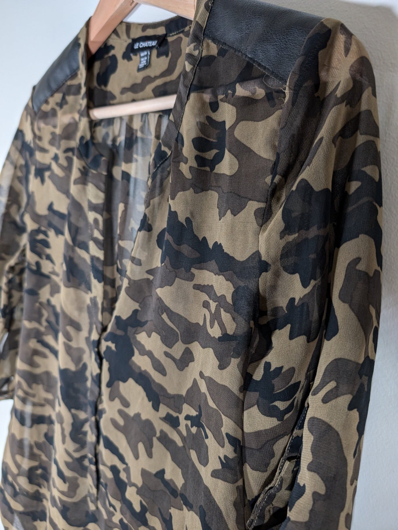 Le Chateau sheer camo blouse - X-Small (Minor Flaw)