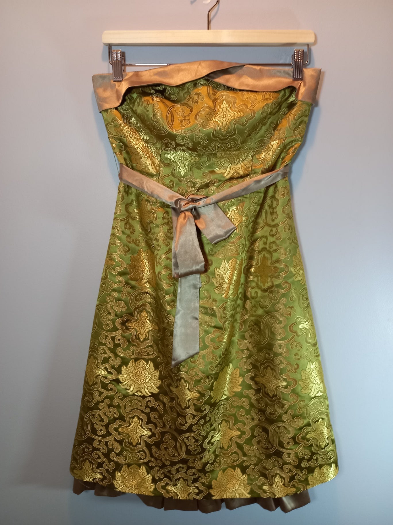 Sweet Chemise green & gold strapless dress - SZ 6