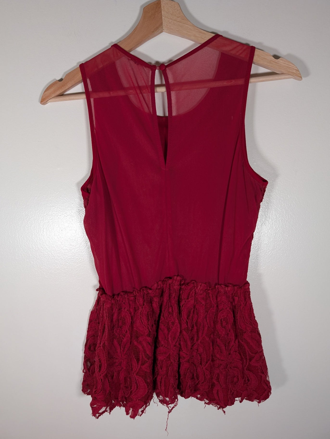 No label red lace blouse - appears small (Minor Flaw)