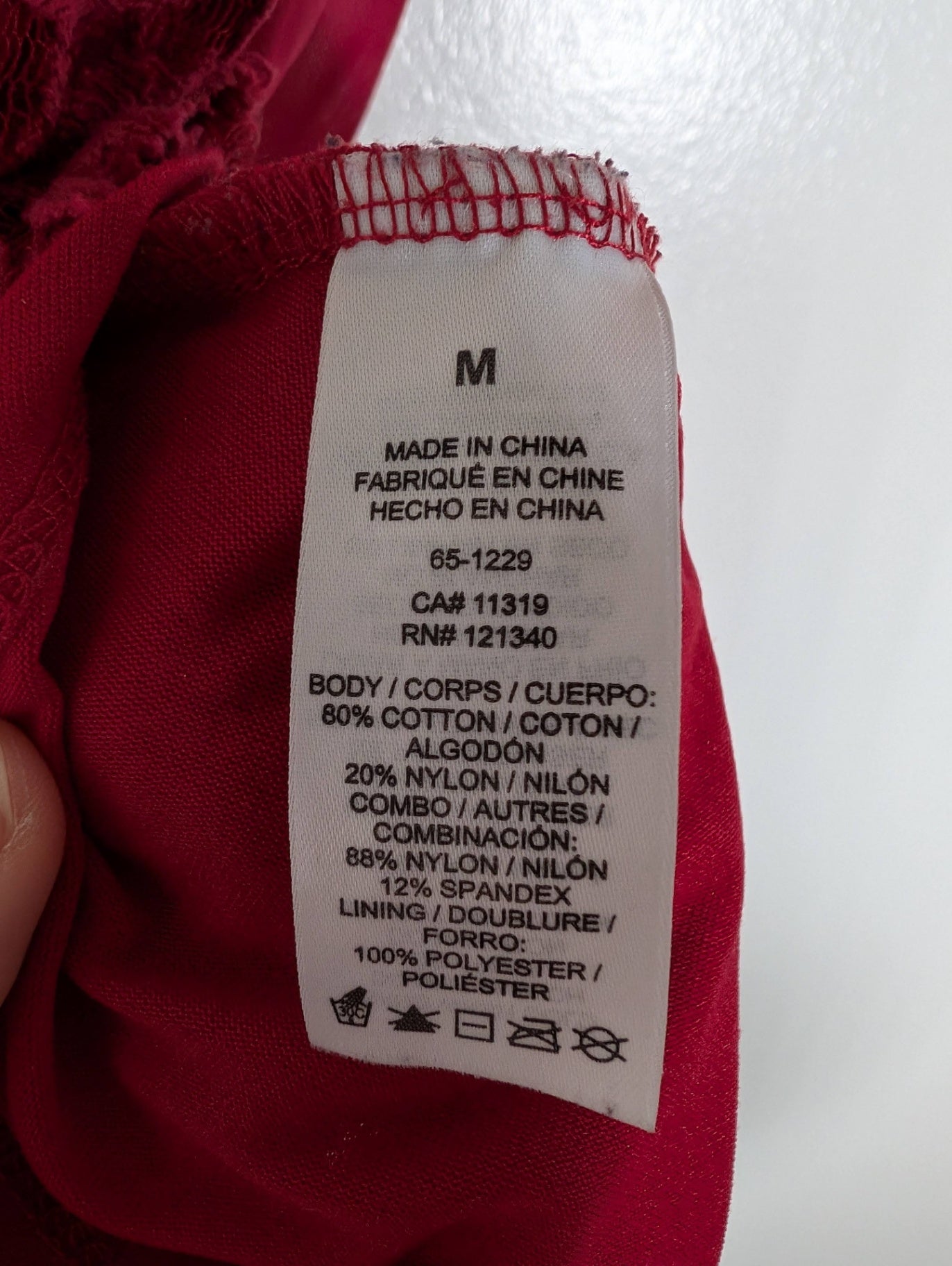 No label red lace blouse - appears small (Minor Flaw)
