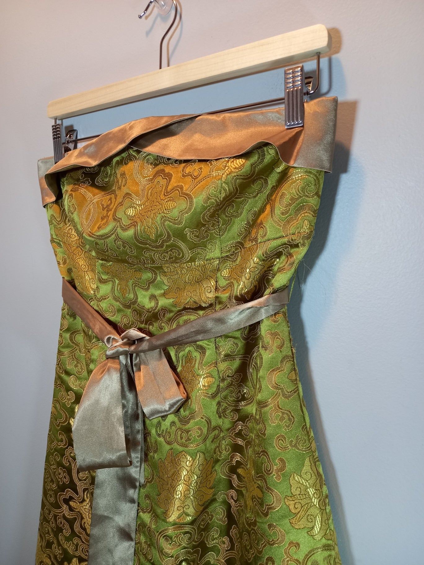 Sweet Chemise green & gold strapless dress - SZ 6