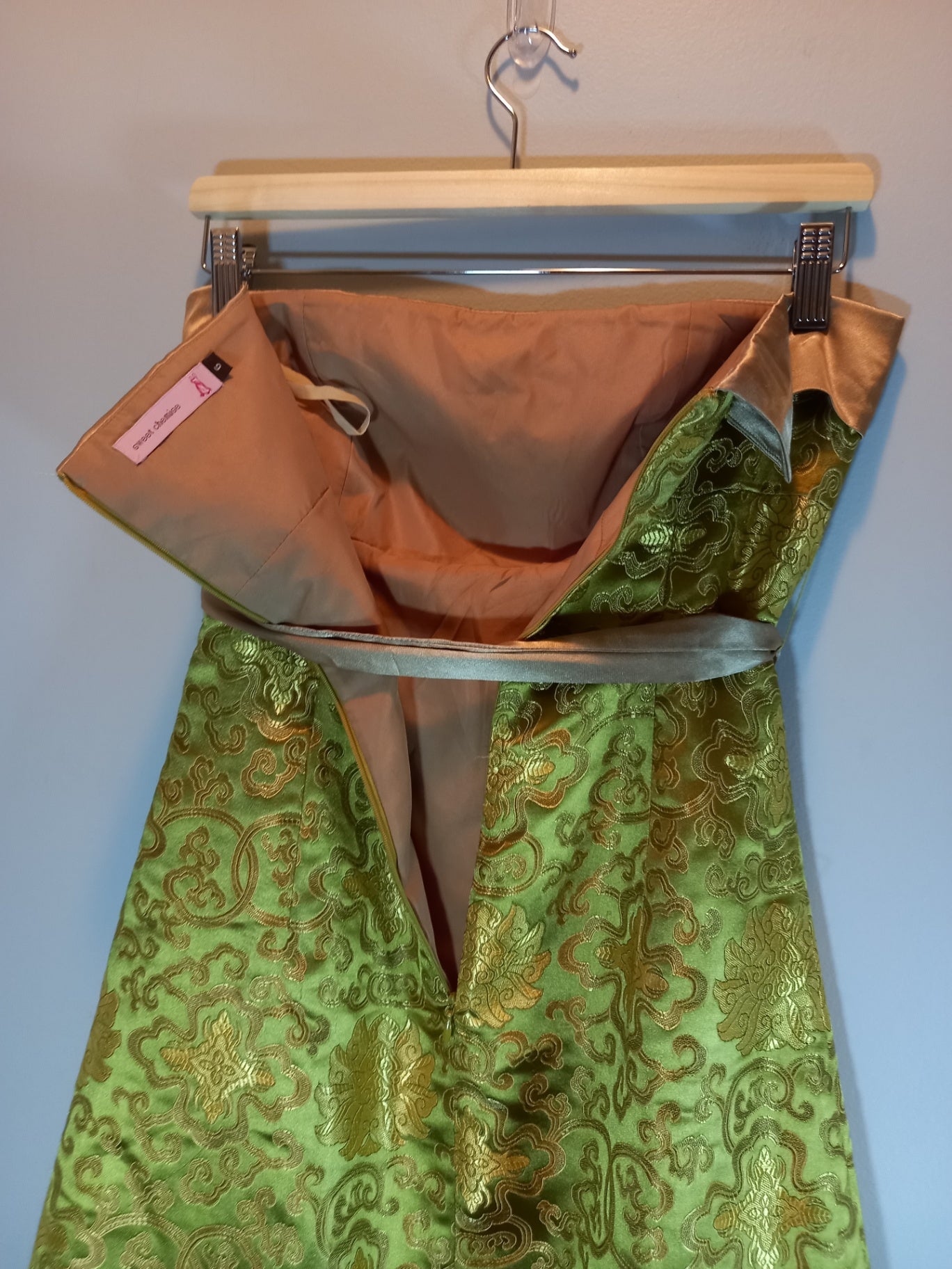 Sweet Chemise green & gold strapless dress - SZ 6