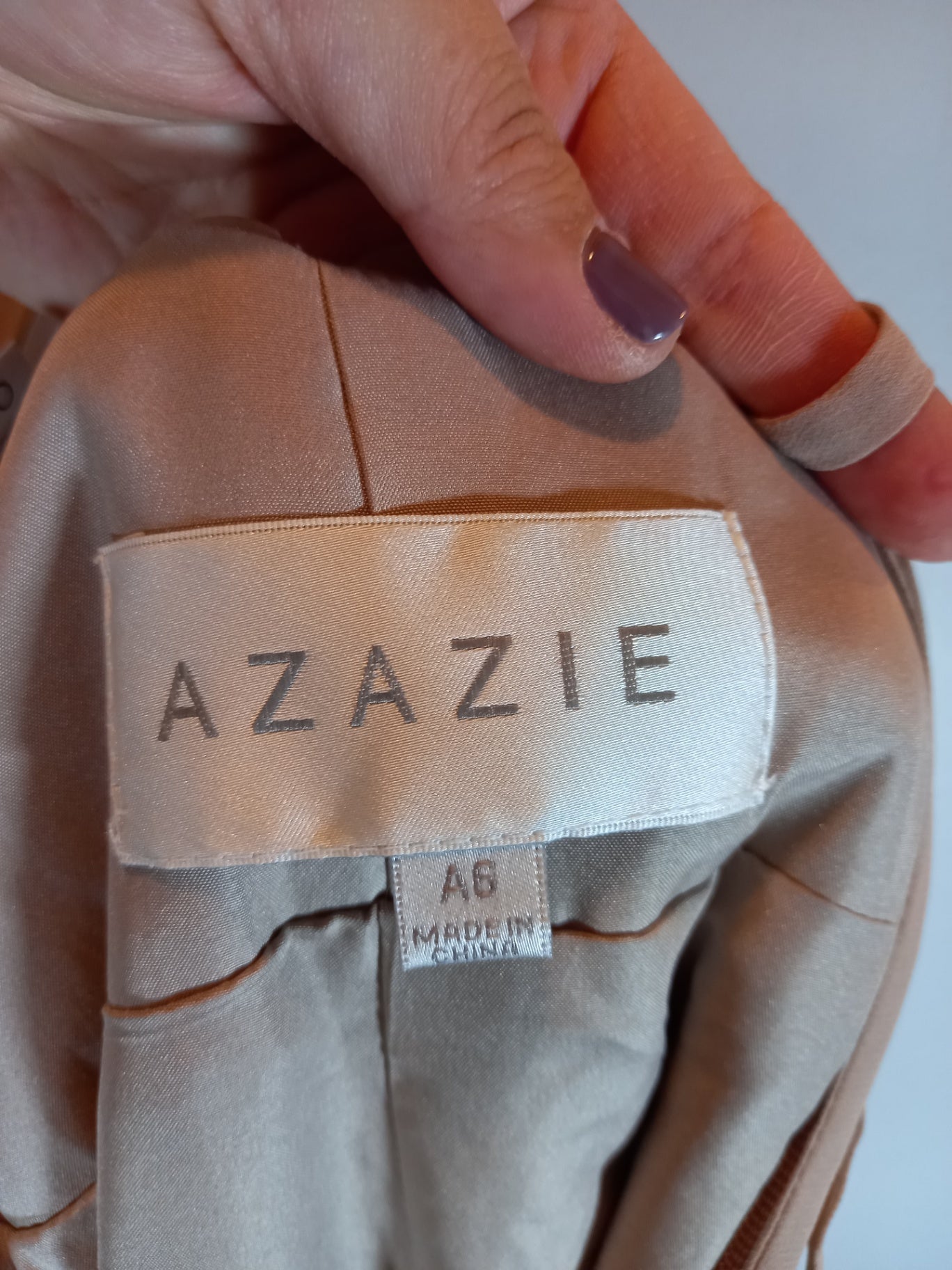 NWT Azazie a-line taupe chiffon formal dress- SZ 6