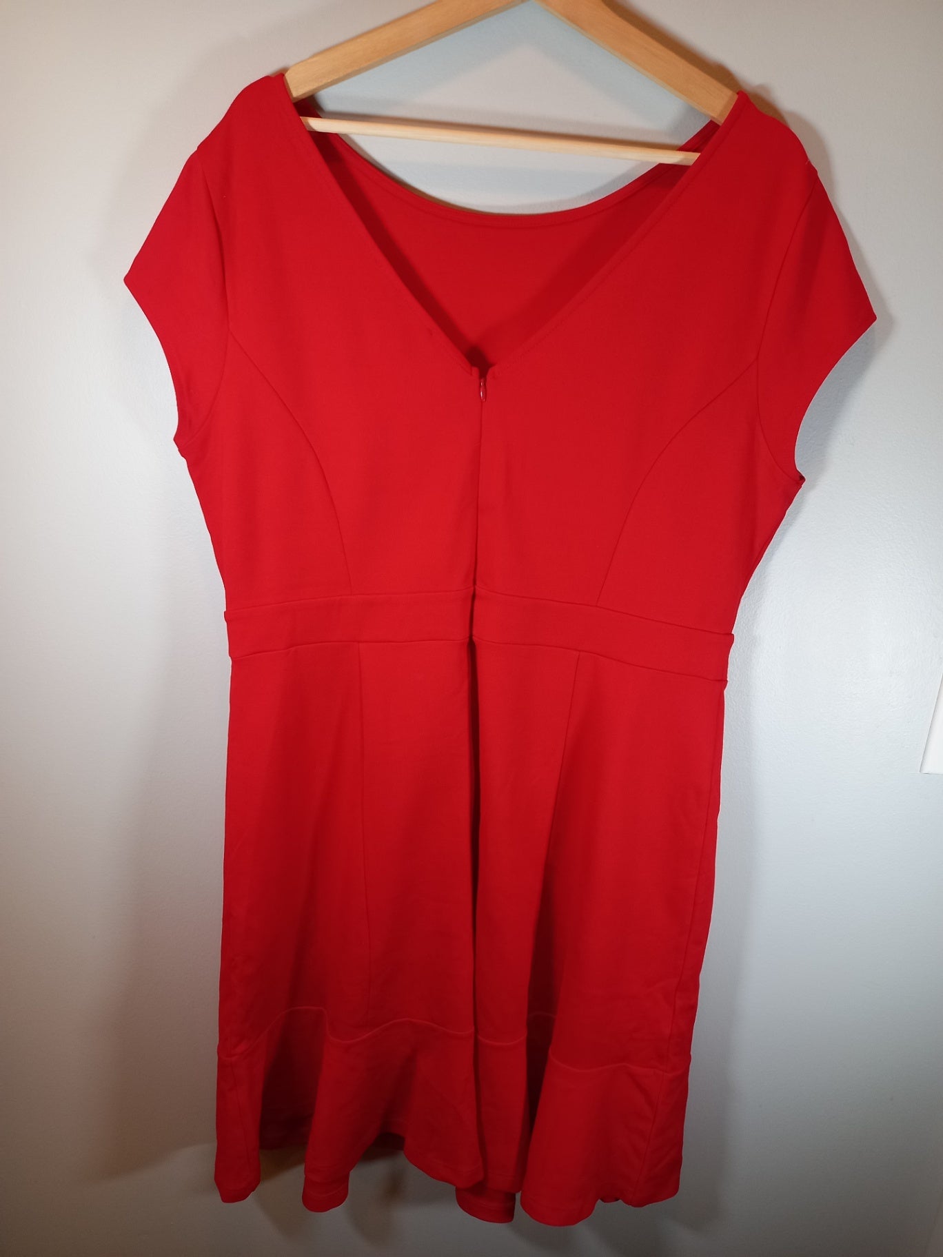 Loft Red Ponte Flounce Flair Dress - SZ 14