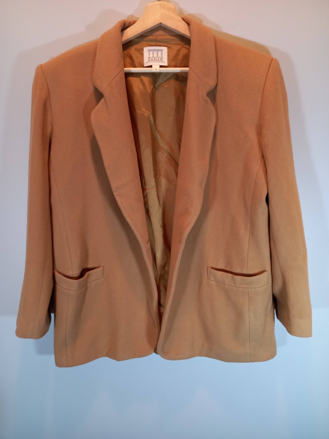 Emblem Camel Wool Cashmere Coat Sz 13
