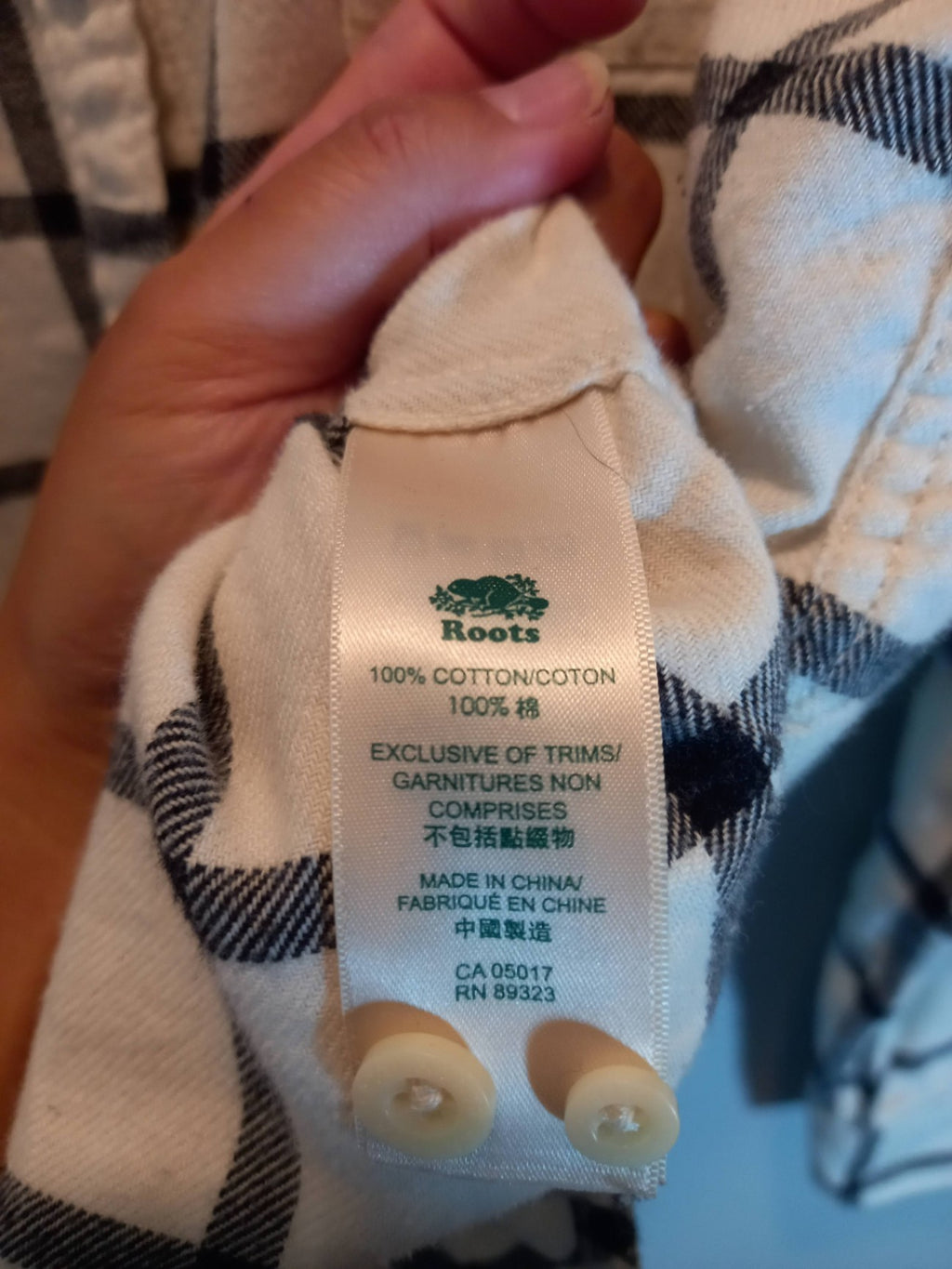 Roots White & Grey Plaid Flannel  Shirt Sz XL