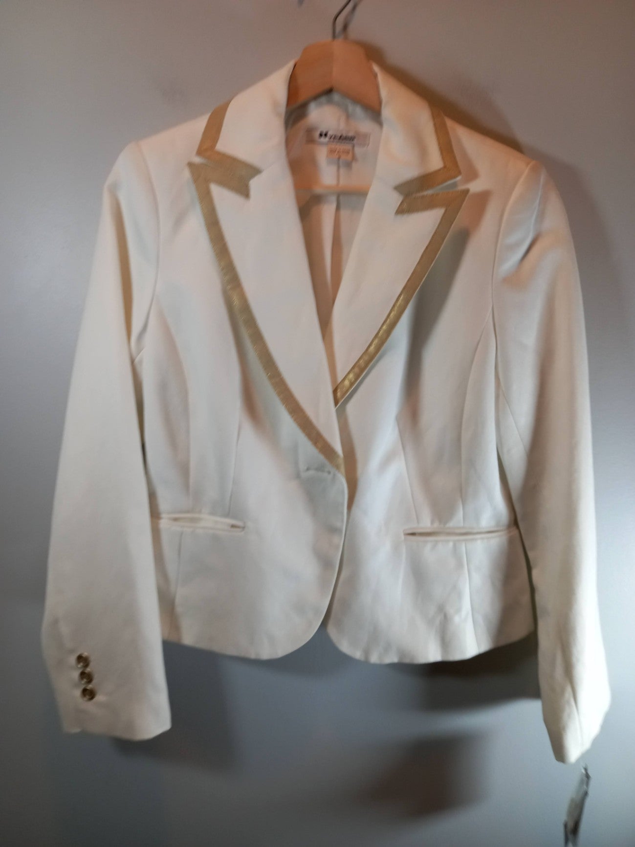 NWT Bianca Nygard White & Gold Linen Blazer Sz 8