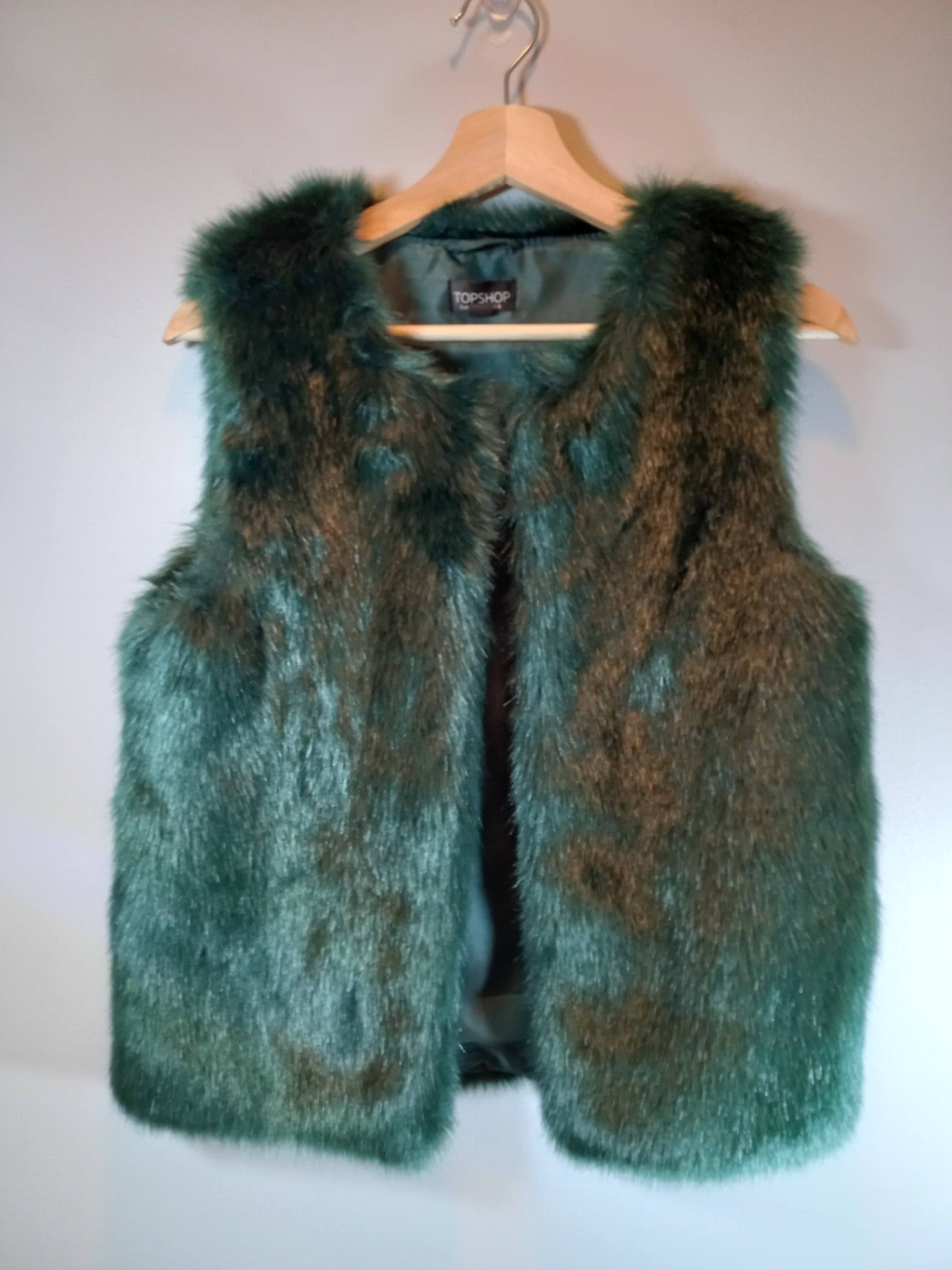 Top Shop Green Faux Fur Vest Sz 4