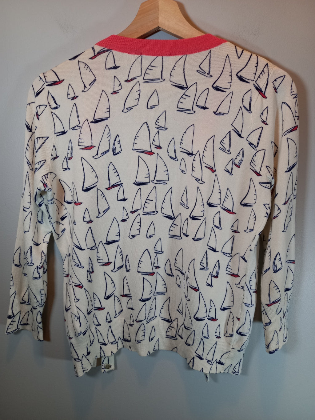 White Cardigan with Boats Sz S