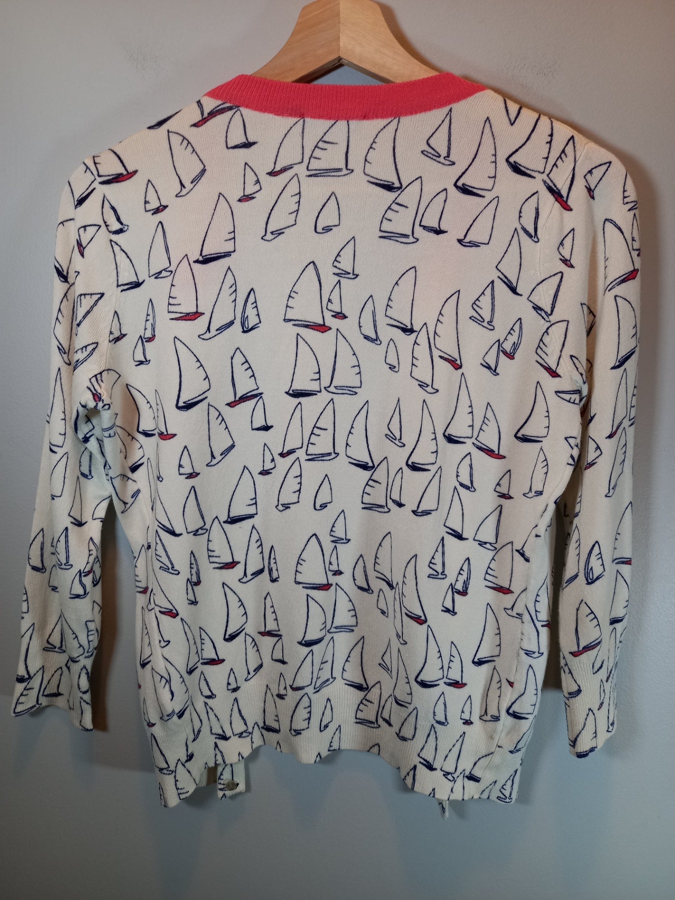 White Cardigan with Boats Sz S