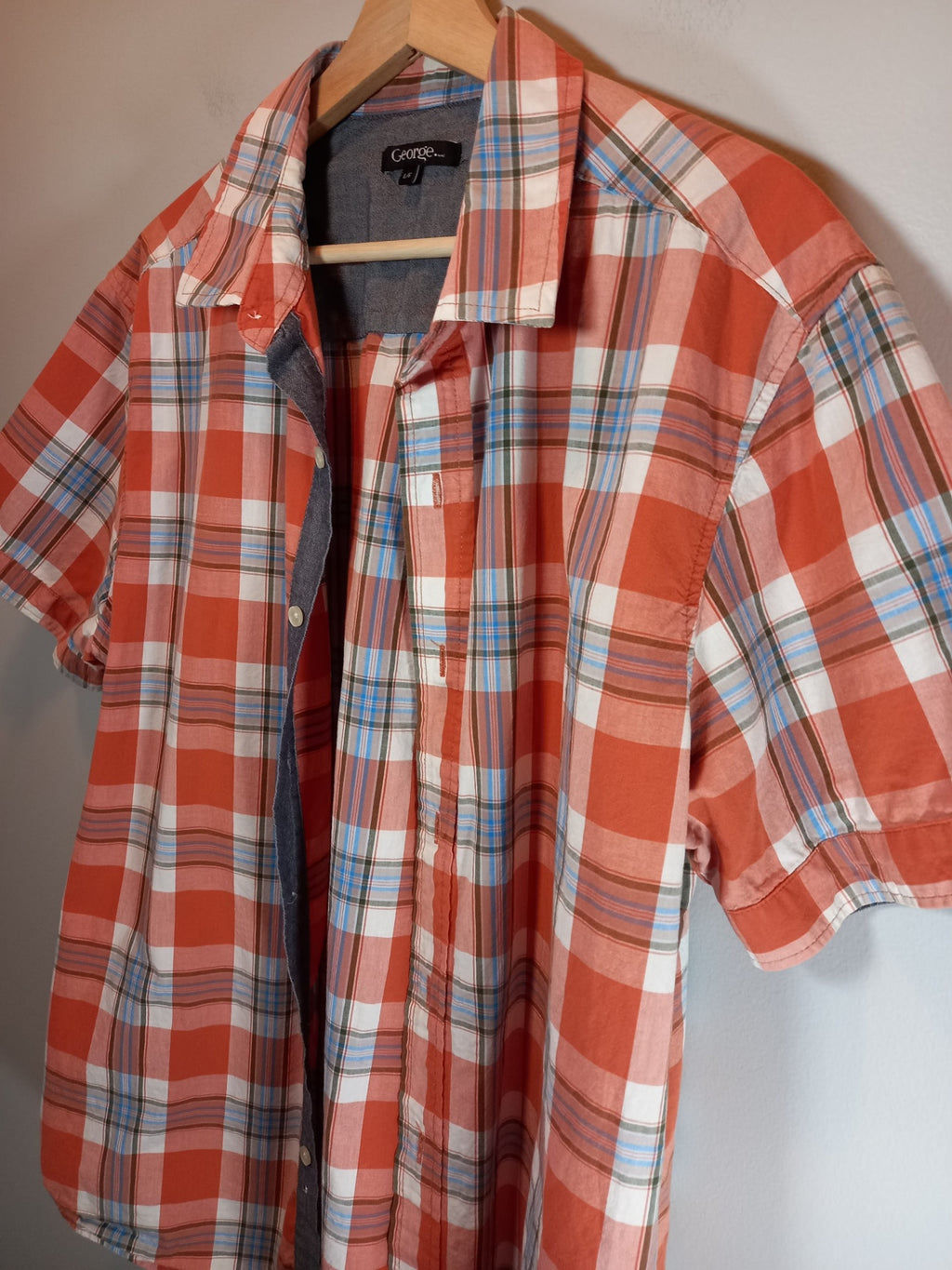George Men's Orange Plaid Shirt Sz L