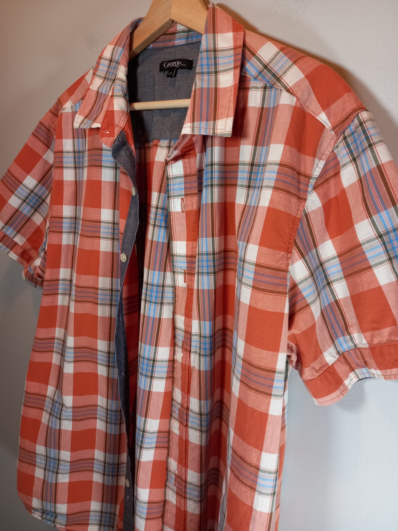 George Men's Orange Plaid Shirt Sz L