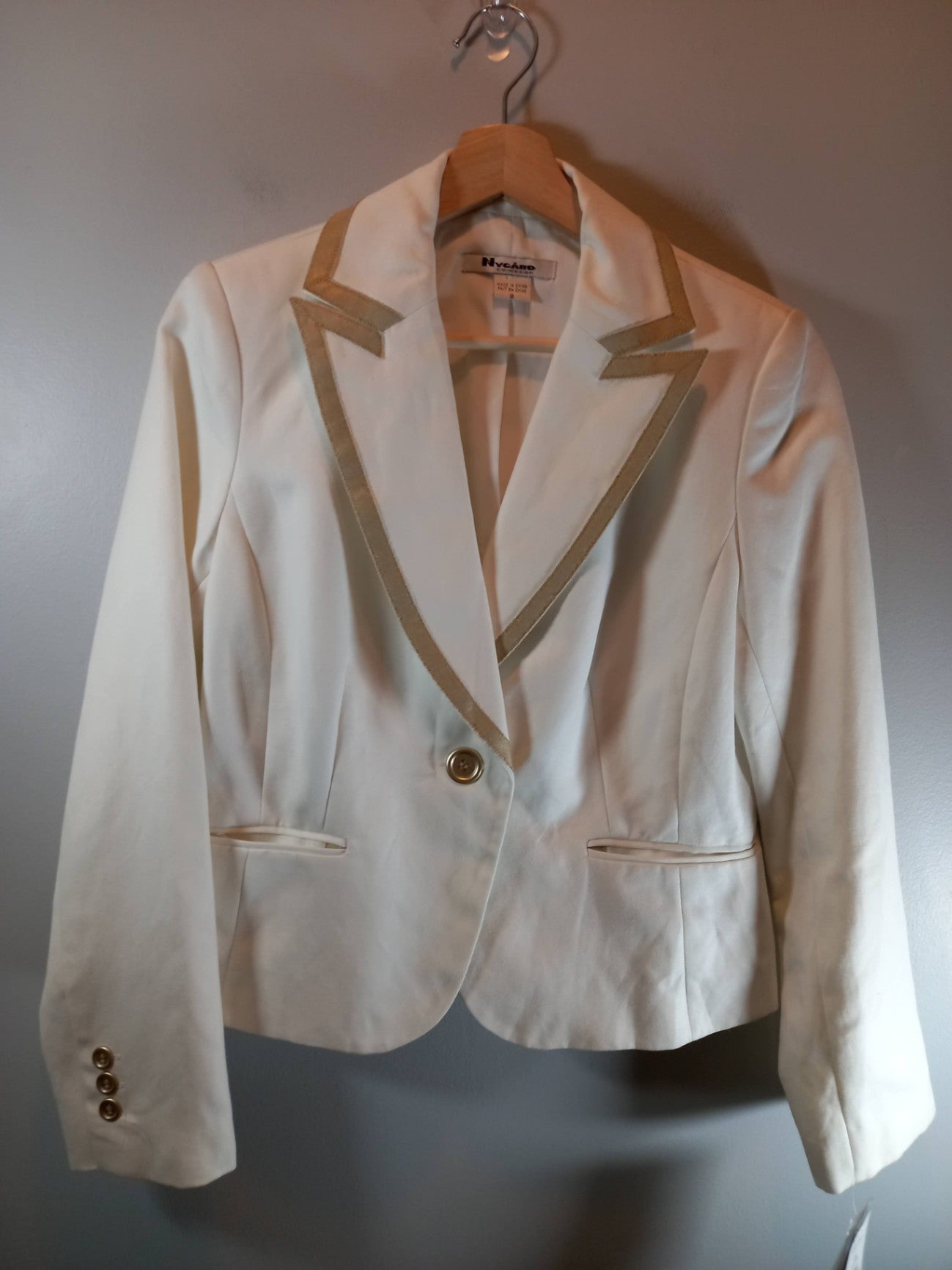 NWT Bianca Nygard White & Gold Linen Blazer Sz 8