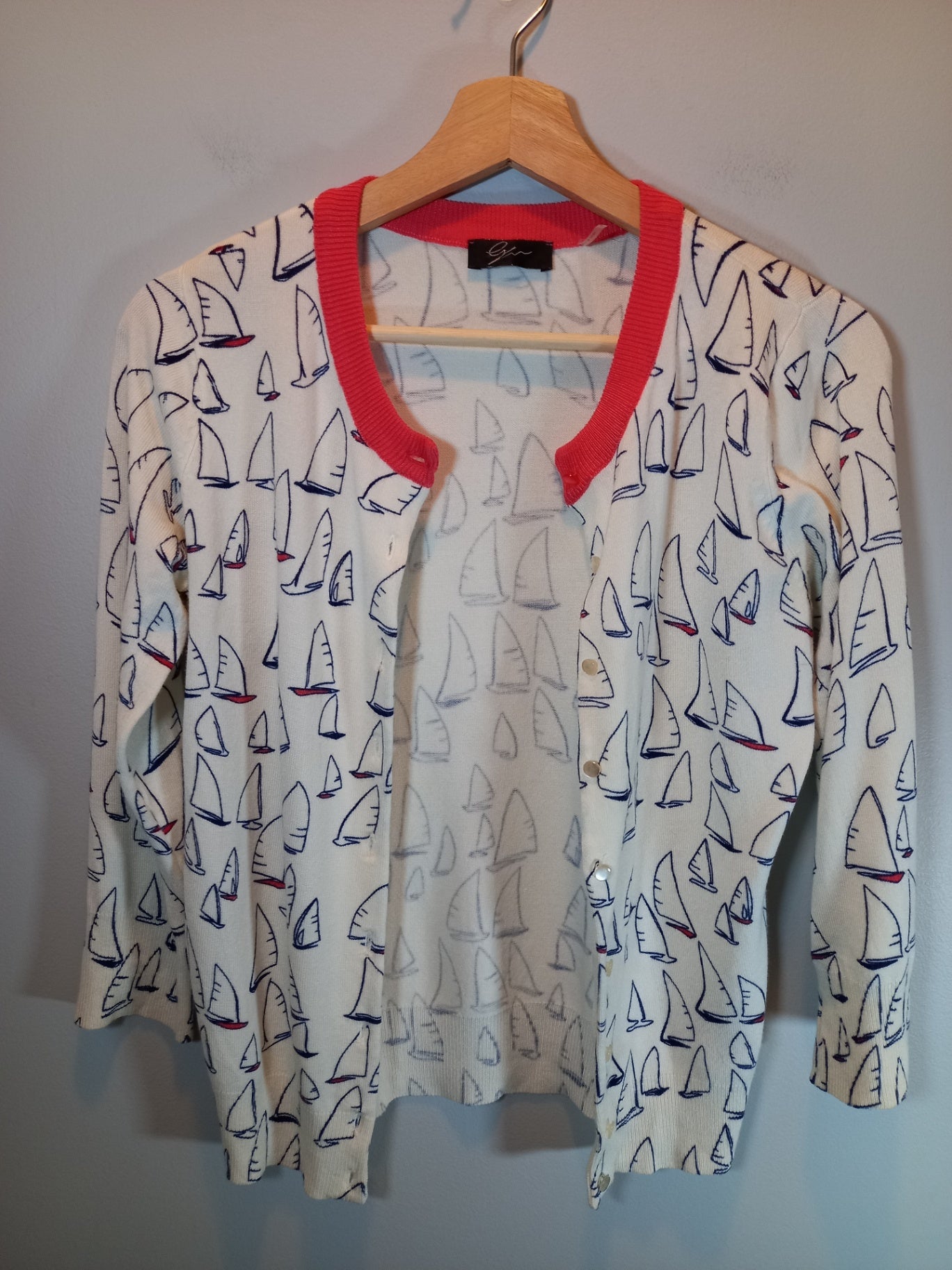 White Cardigan with Boats Sz S