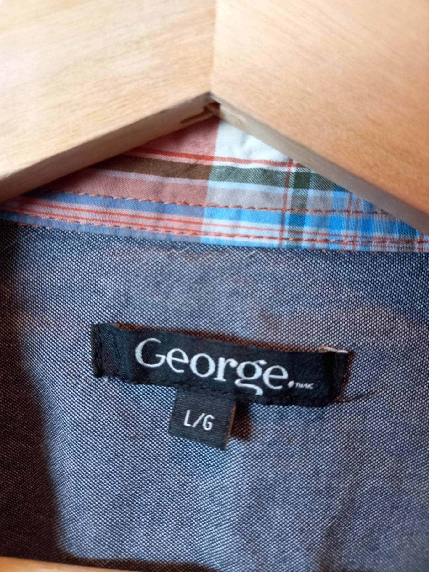 George Men's Orange Plaid Shirt Sz L