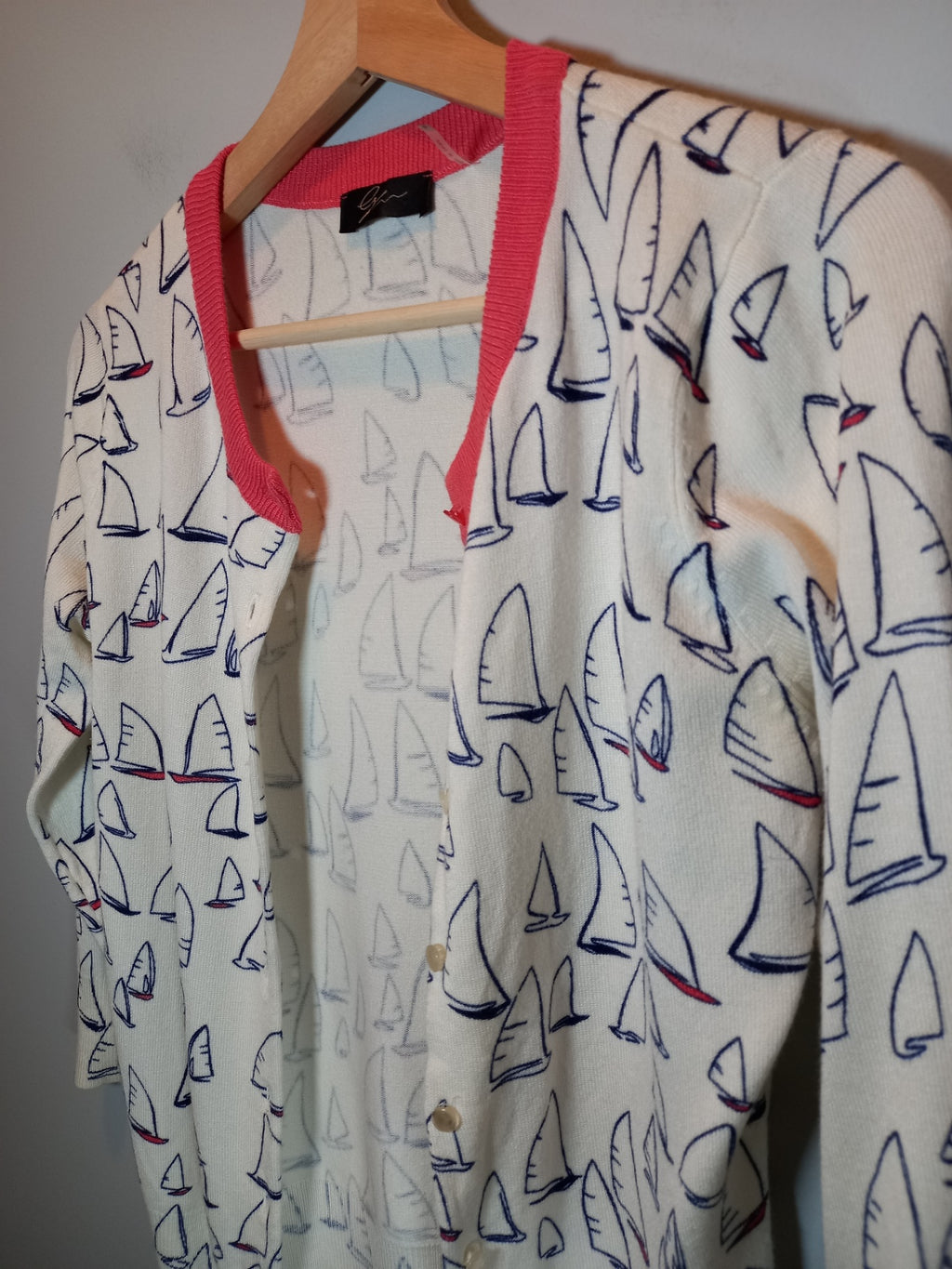 White Cardigan with Boats Sz S