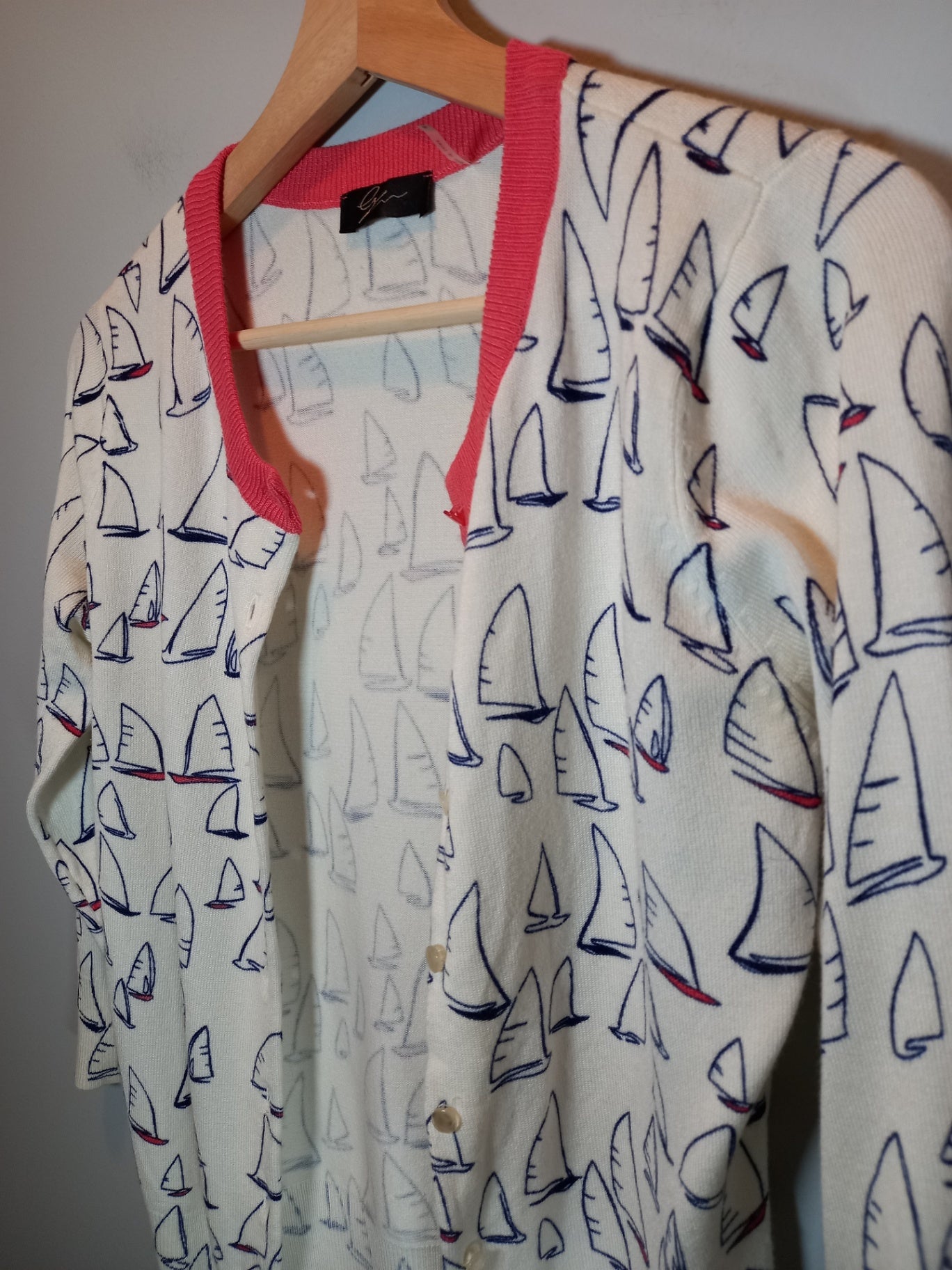 White Cardigan with Boats Sz S
