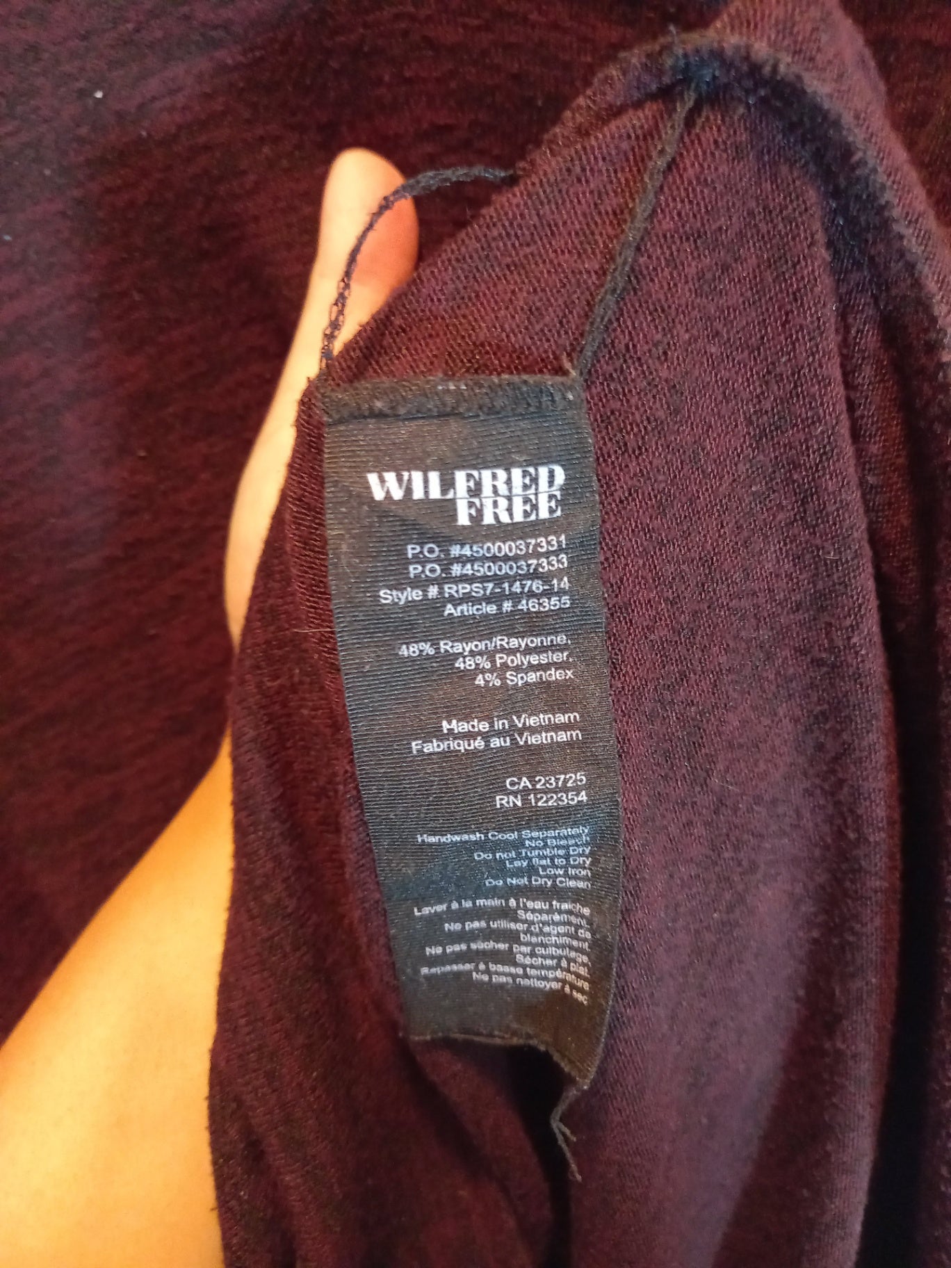 Wilfred Free Maroon Heathered Long Sleeve Shirt Sz L