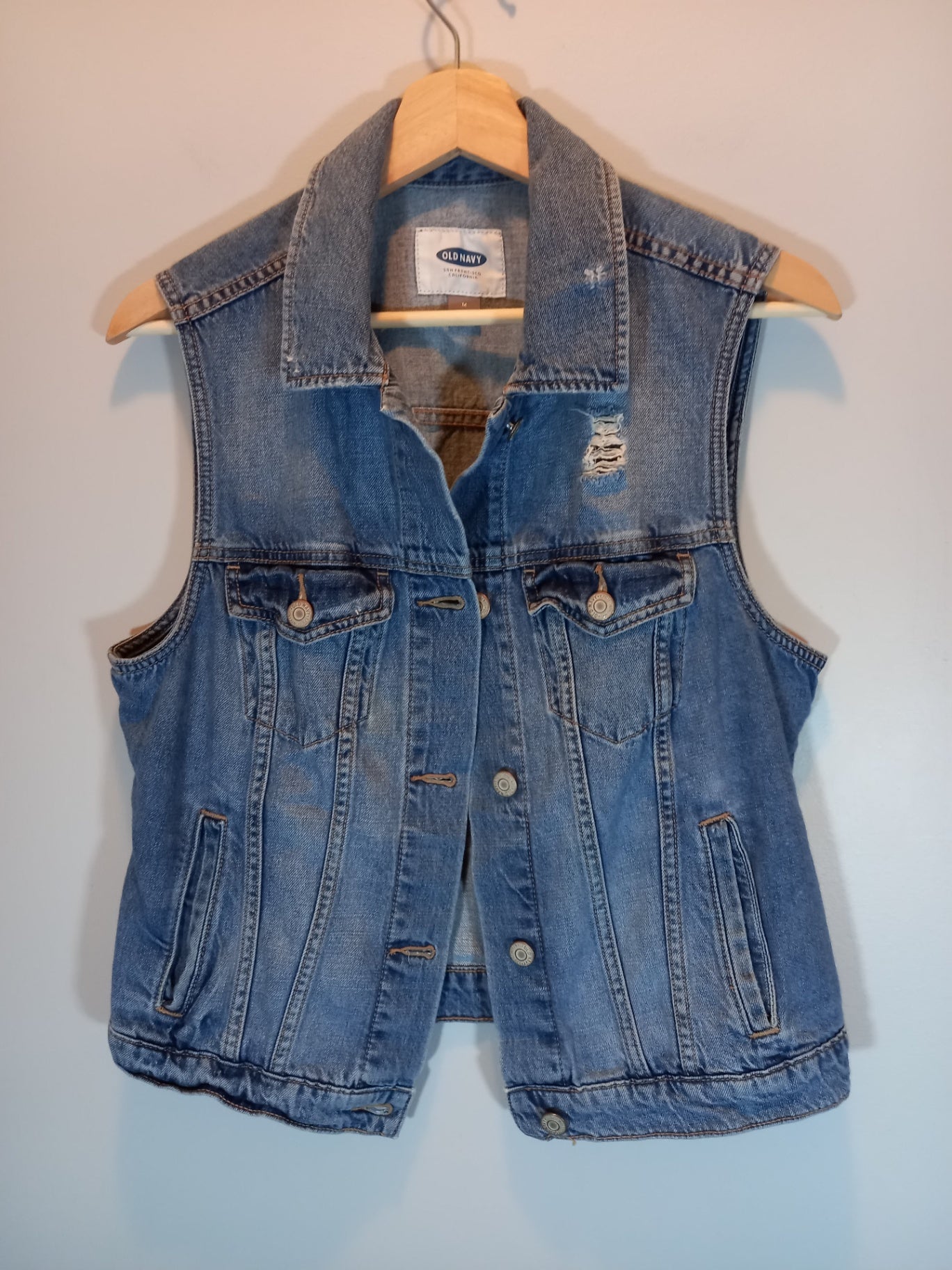 Old Navy Jean Distressed Vest Sz M