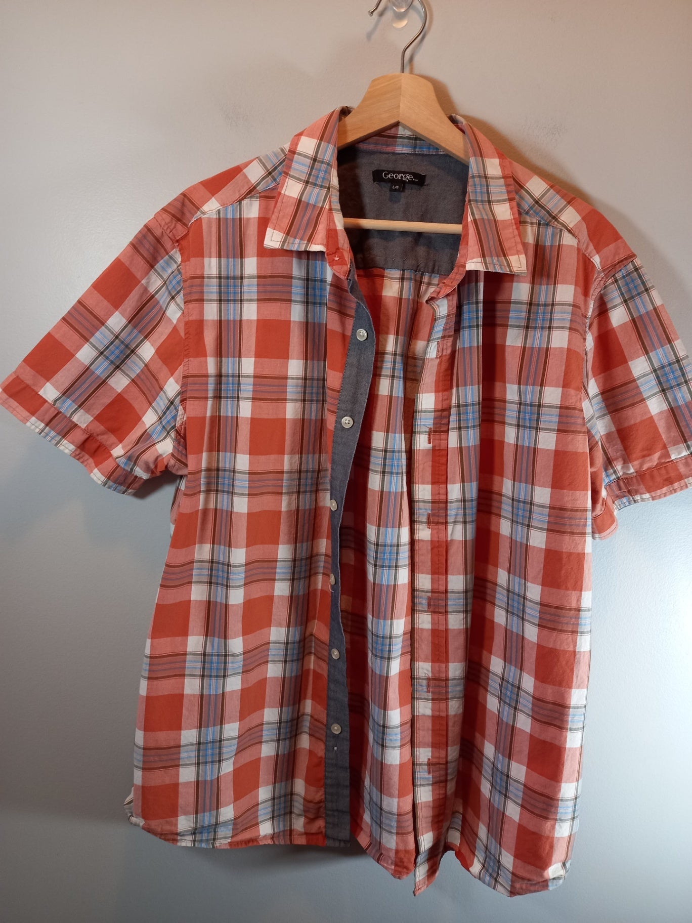 George Men's Orange Plaid Shirt Sz L