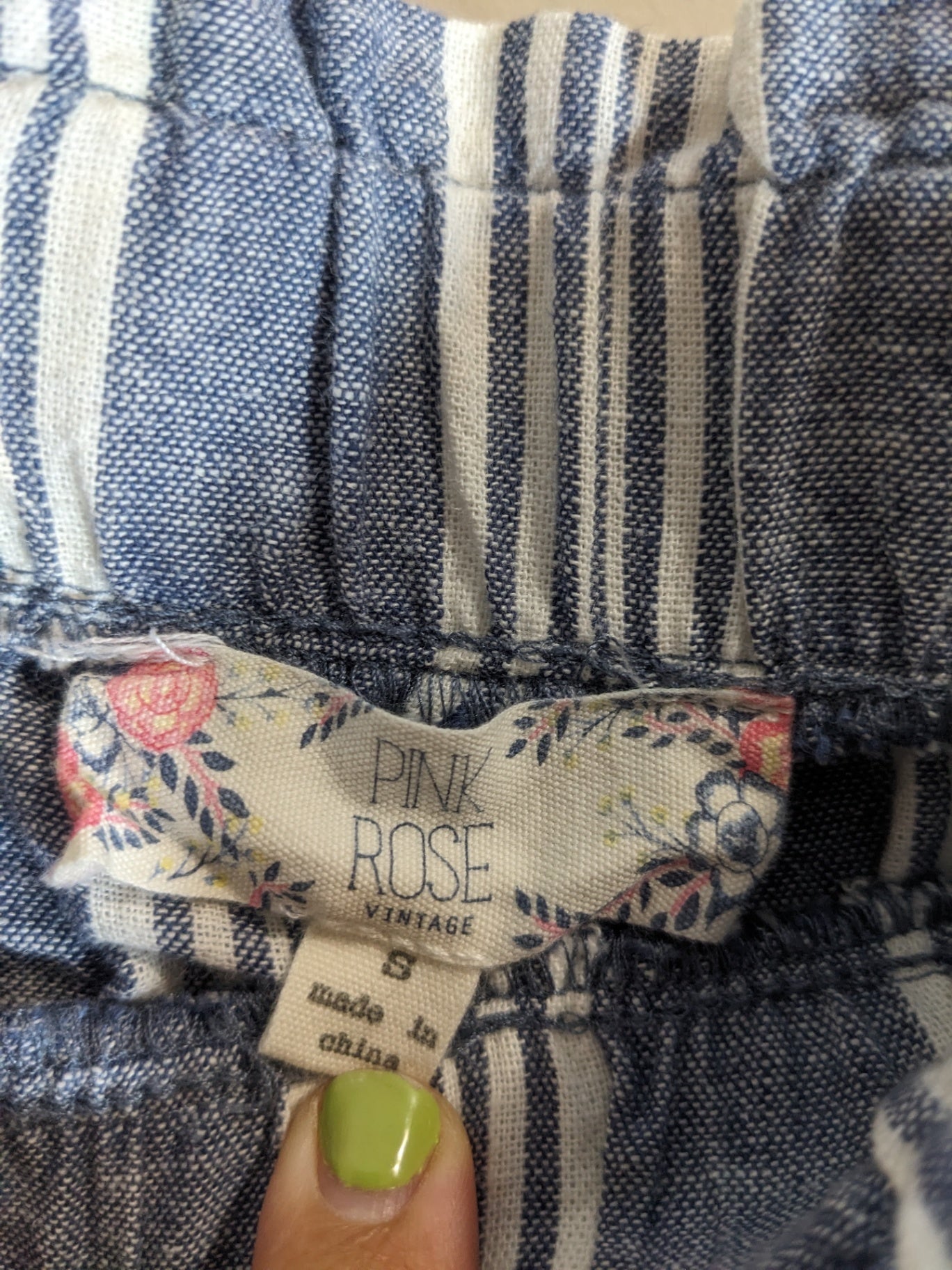 Pink Rose Striped Linen Pants - Small