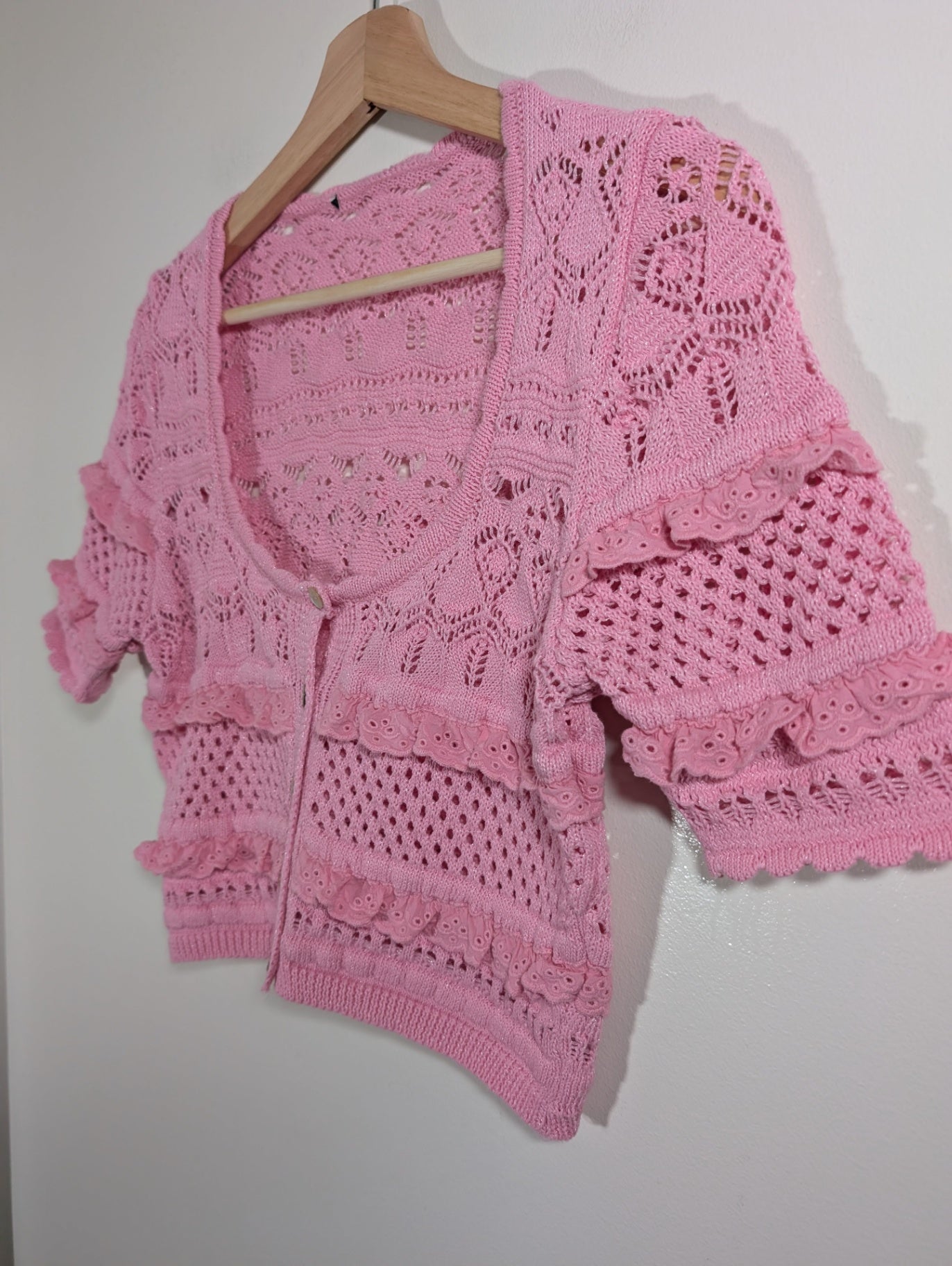 Zara pink crochet-style crop cardigan - Appears small