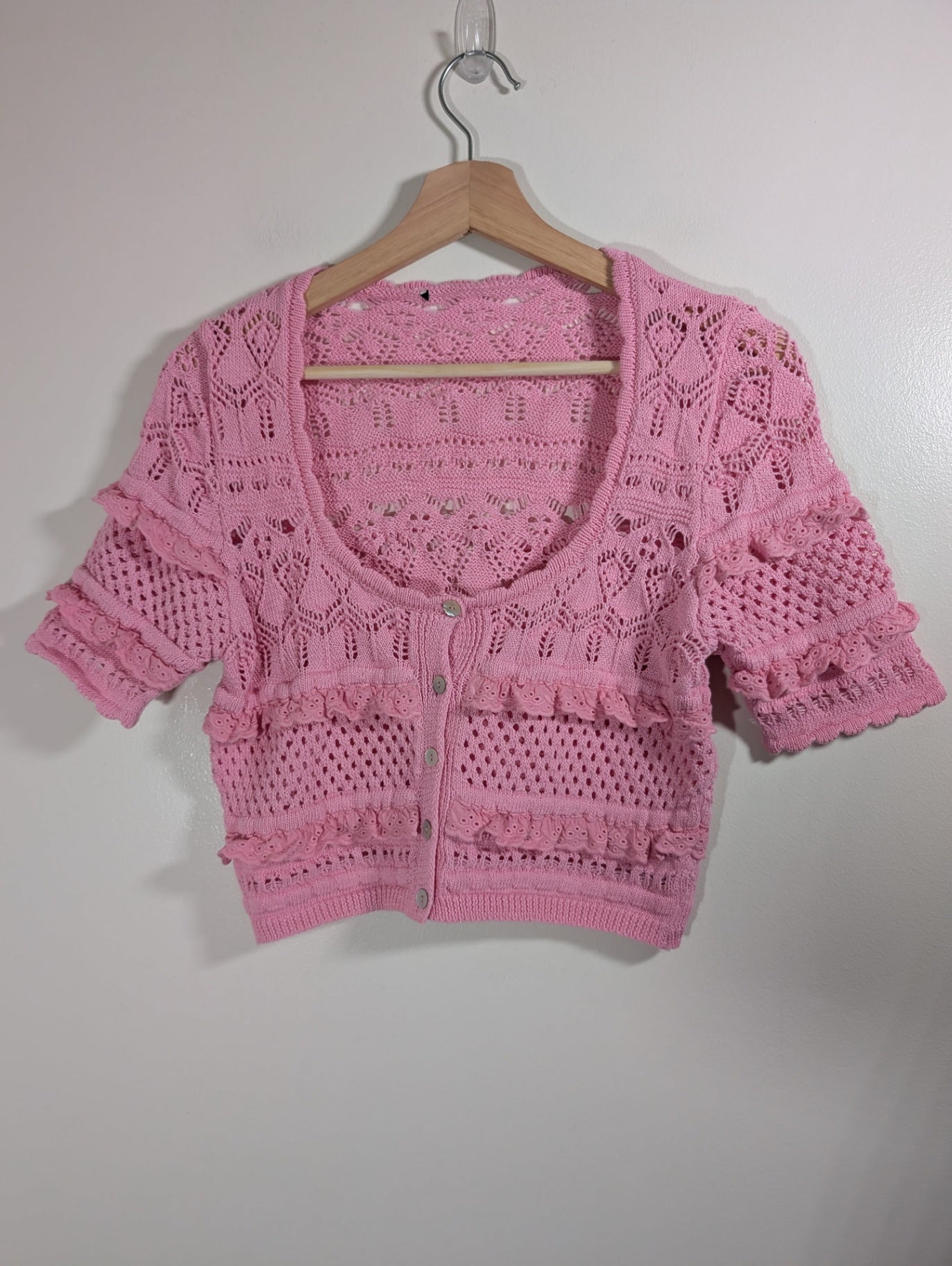 Zara pink crochet-style crop cardigan - Appears small