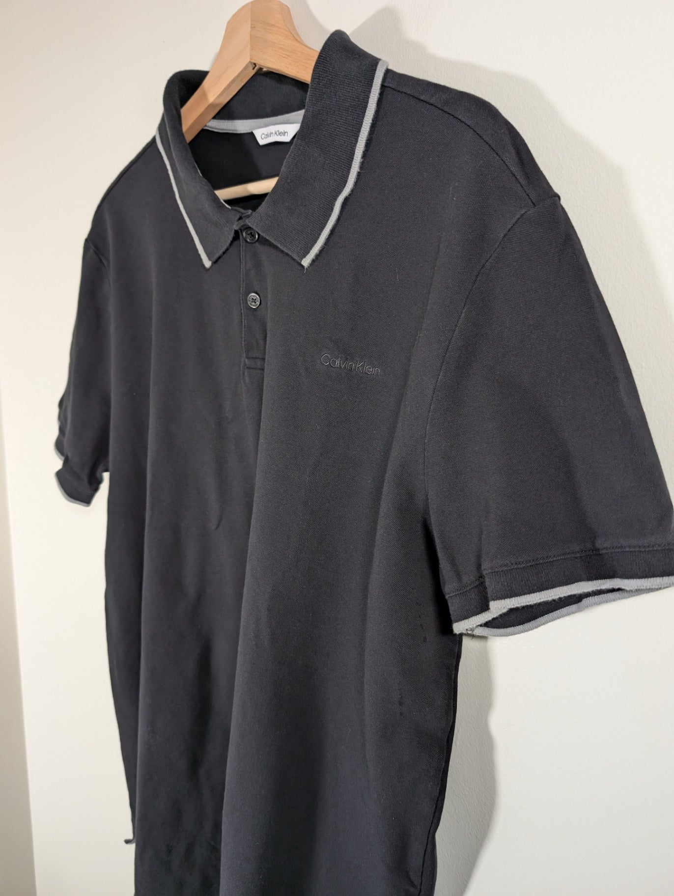 Calvin Klein black/white polo - Men's XL