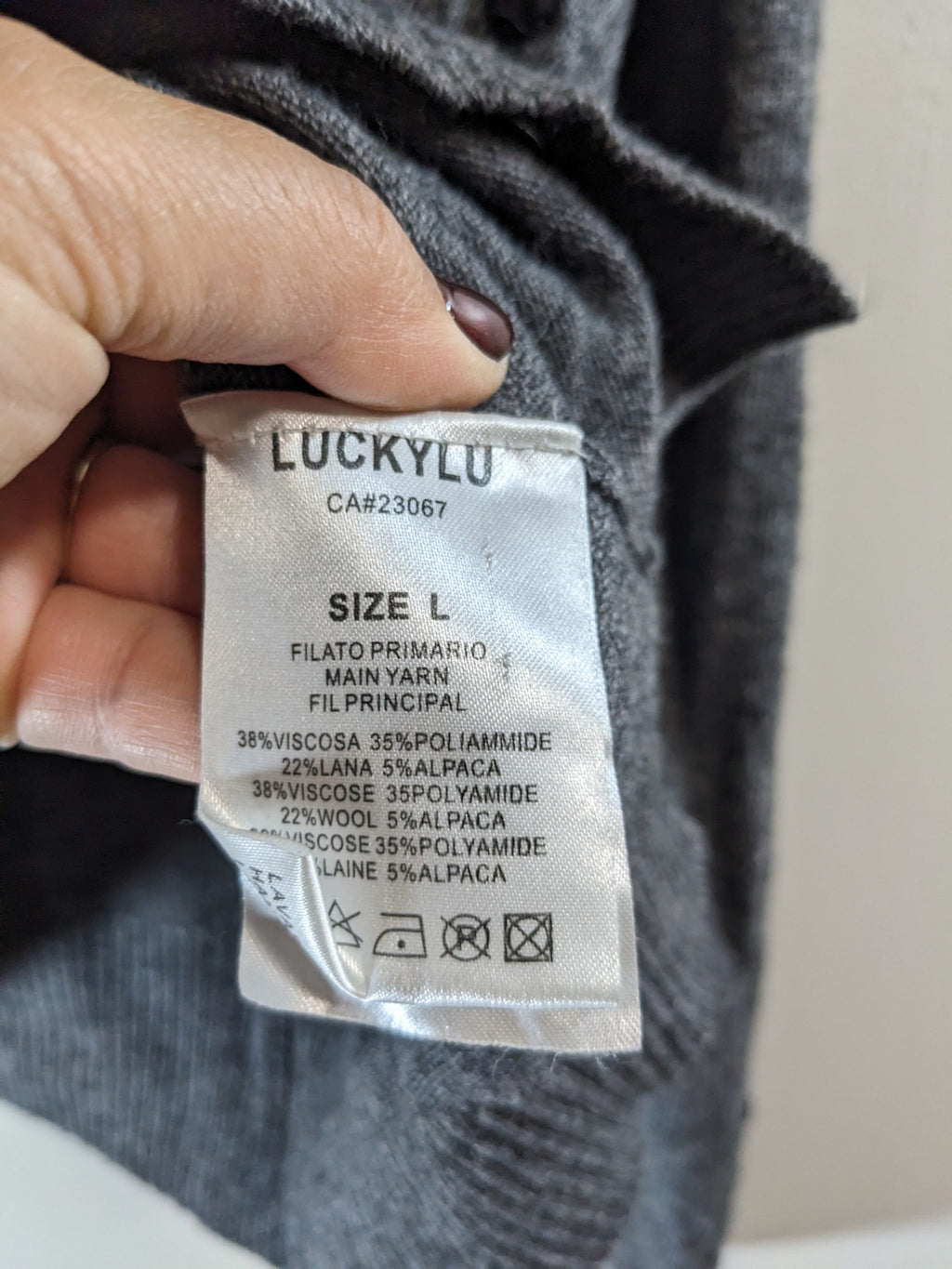 LUCKYLU alpaca wool grey cardigan- L (minor flaw)