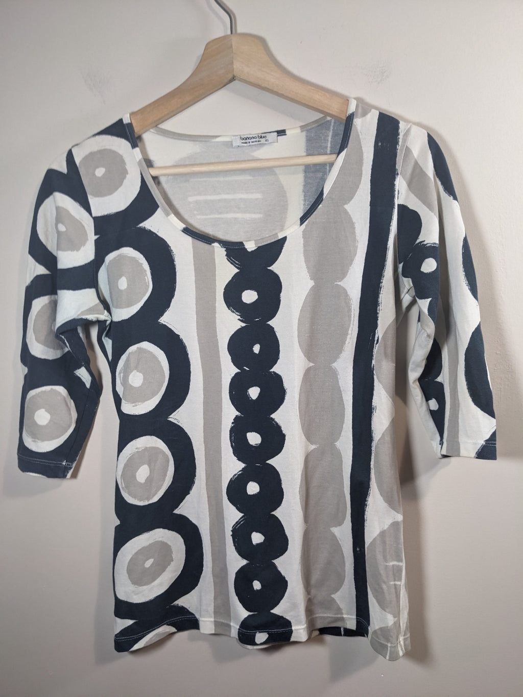 banana blue 3/4 length circle design top - S