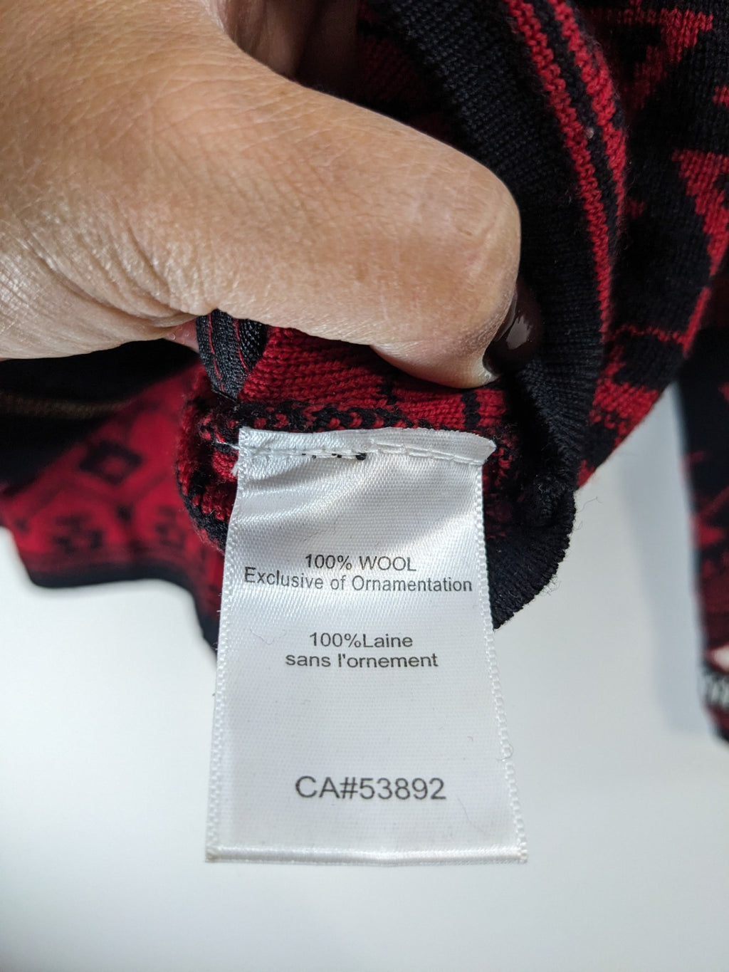 Icelandic wool red patterned zip up- S