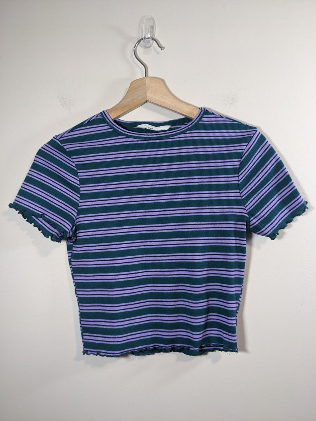 Bluenotes Purple & Green Stripped Crop T-shirt - S