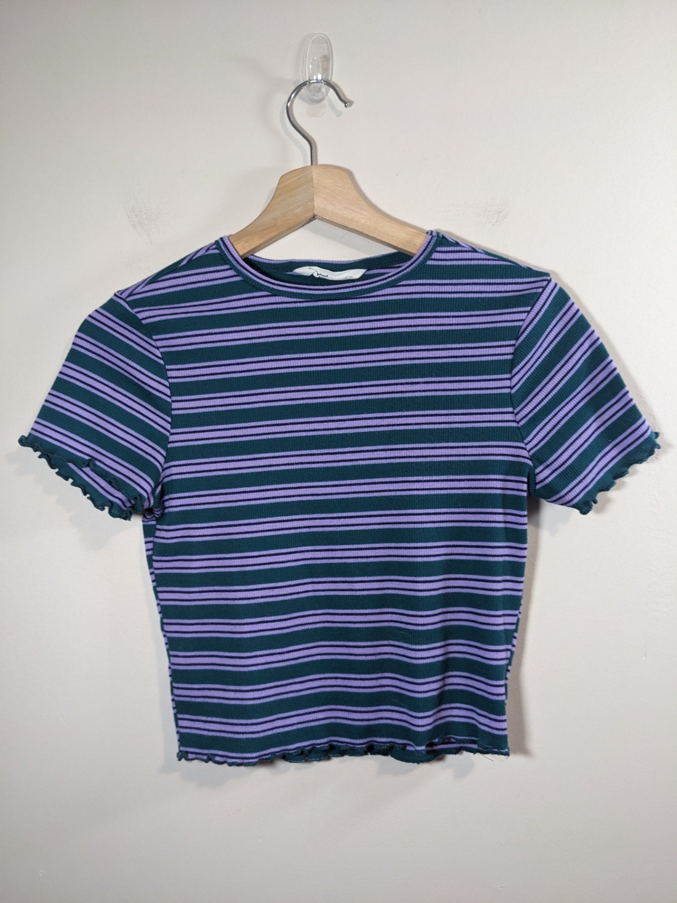 Bluenotes Purple & Green Stripped Crop T-shirt - S