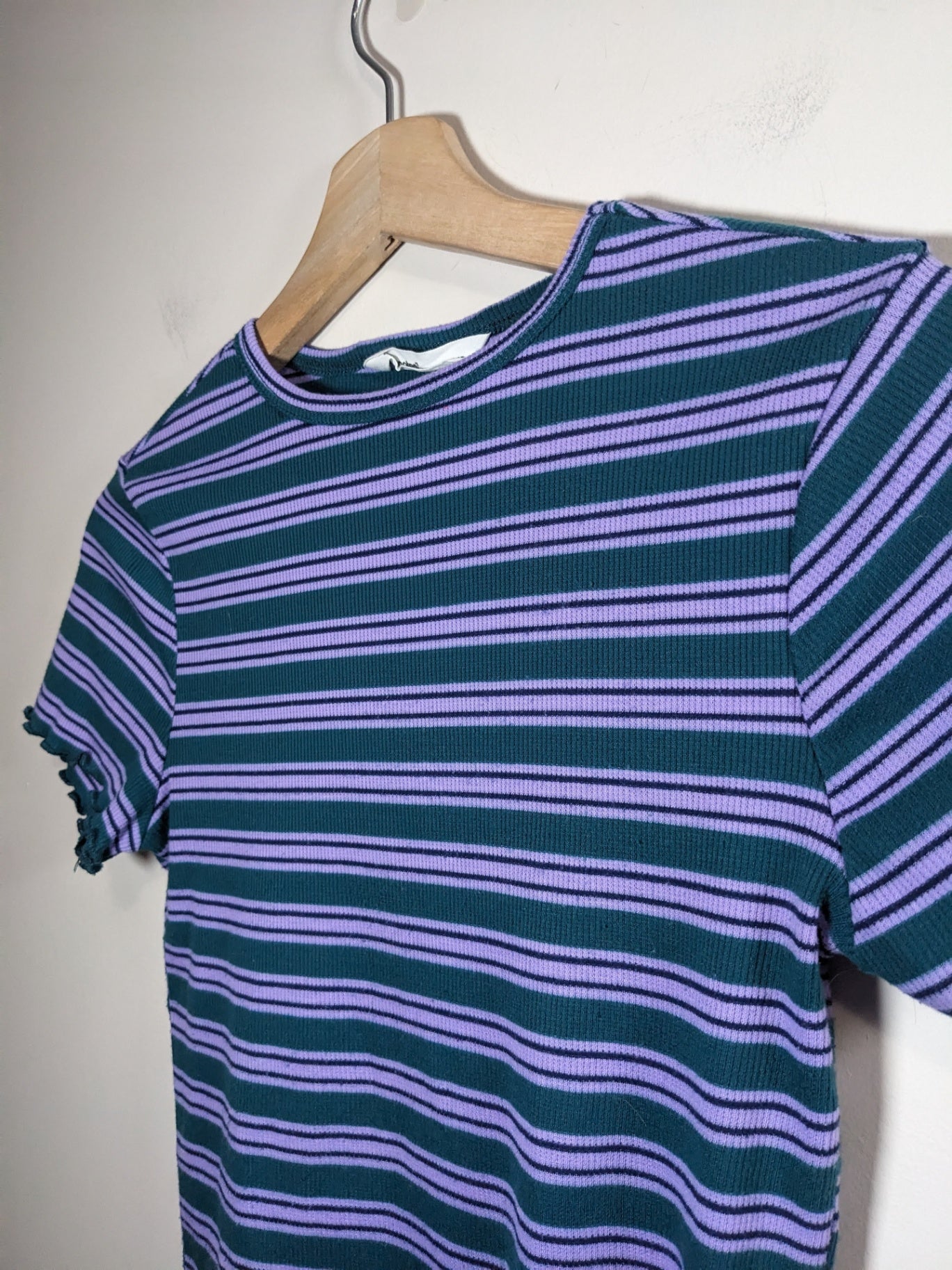 Bluenotes Purple & Green Stripped Crop T-shirt - S