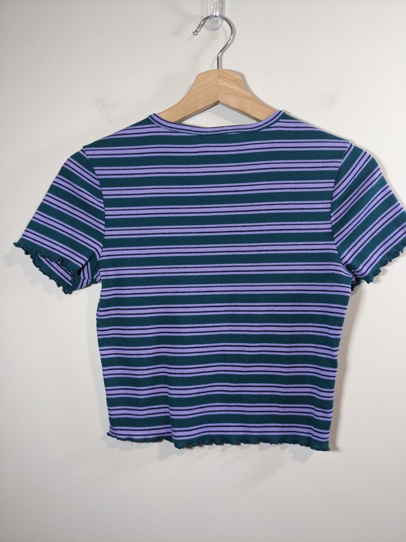 Bluenotes Purple & Green Stripped Crop T-shirt - S
