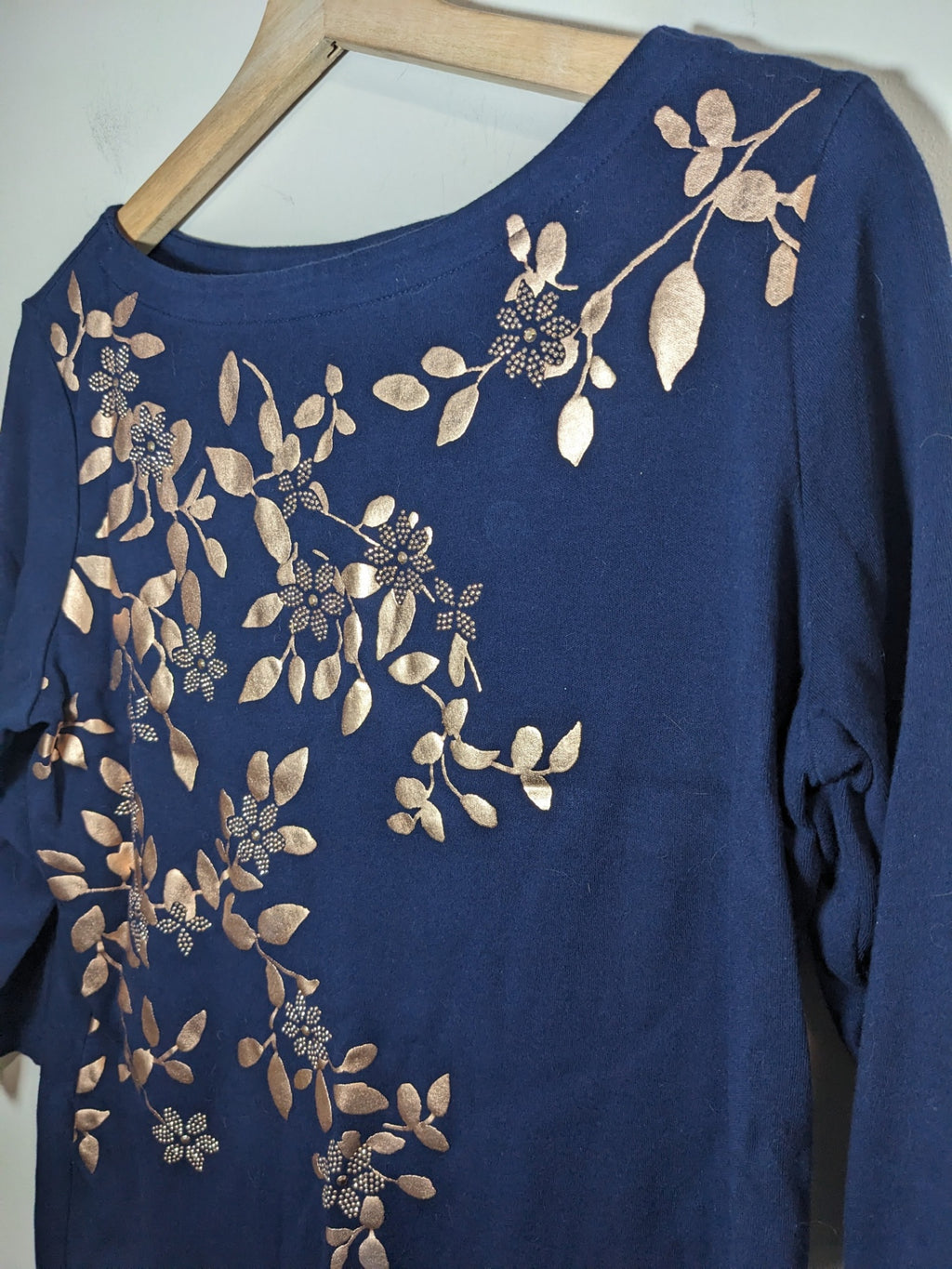 Karen Scott rose gold floral 3/4 sleeve shirt - L