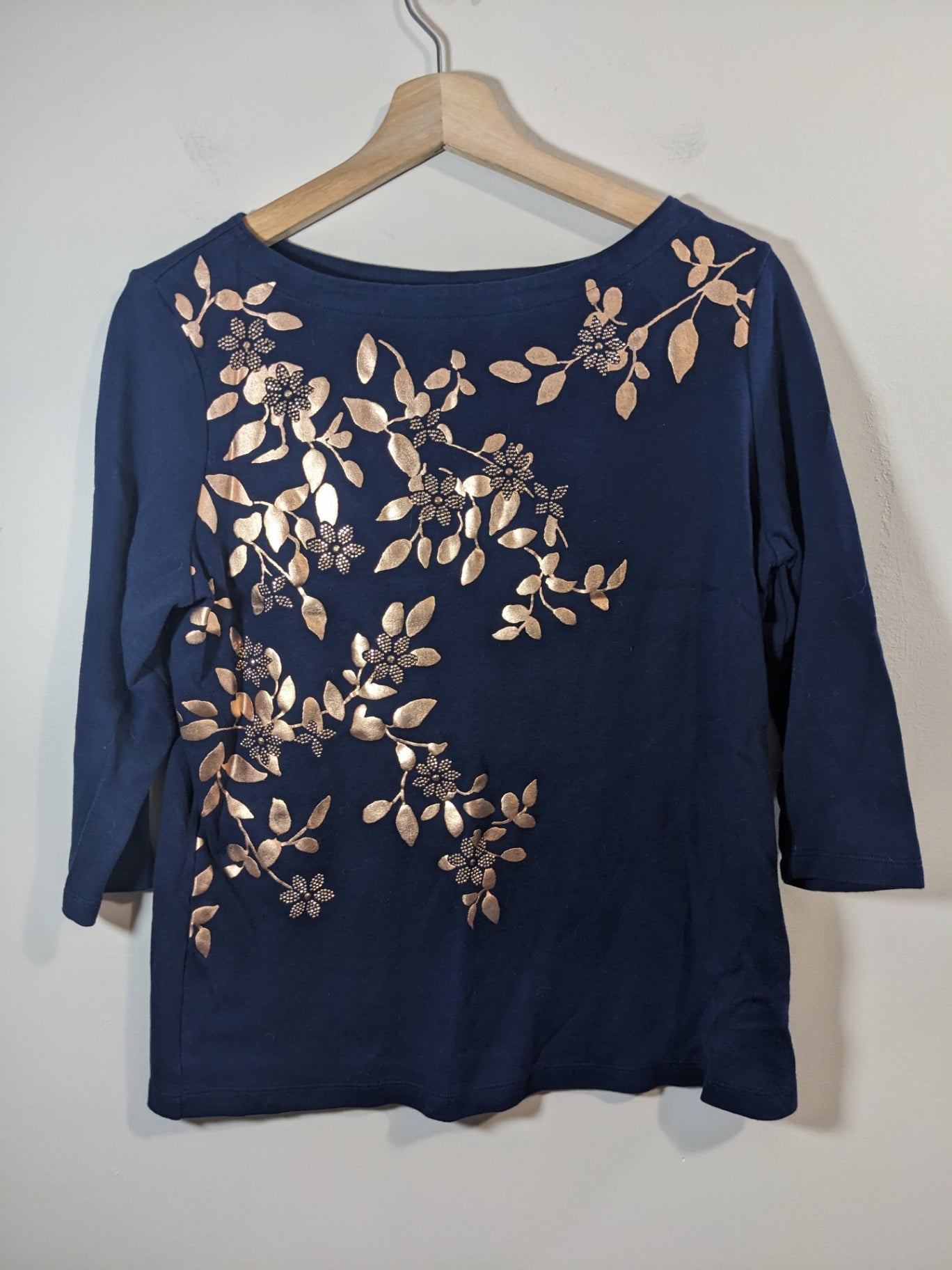 Karen Scott rose gold floral 3/4 sleeve shirt - L