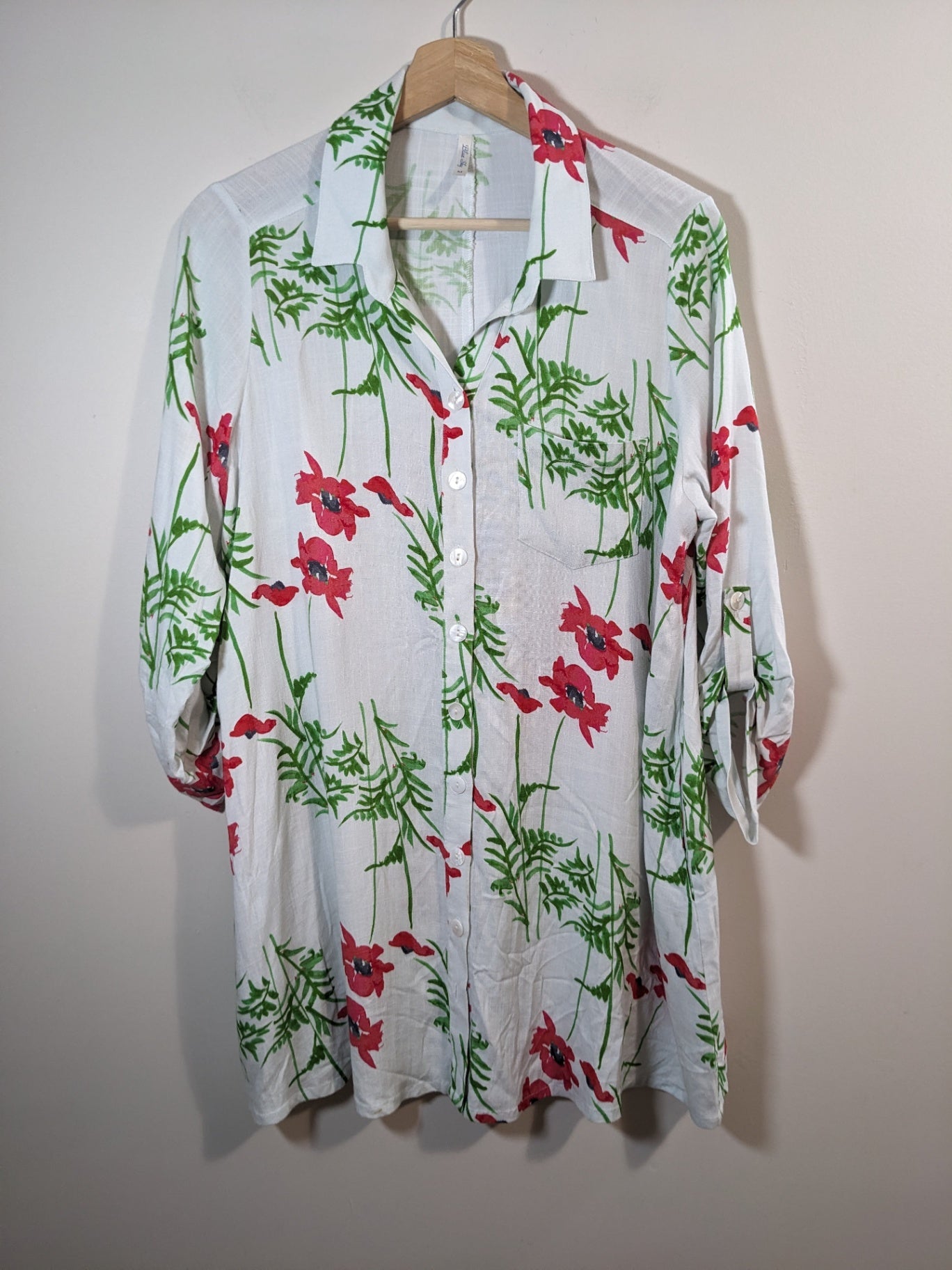Blue Sky Poppy Linen Blouse- M
