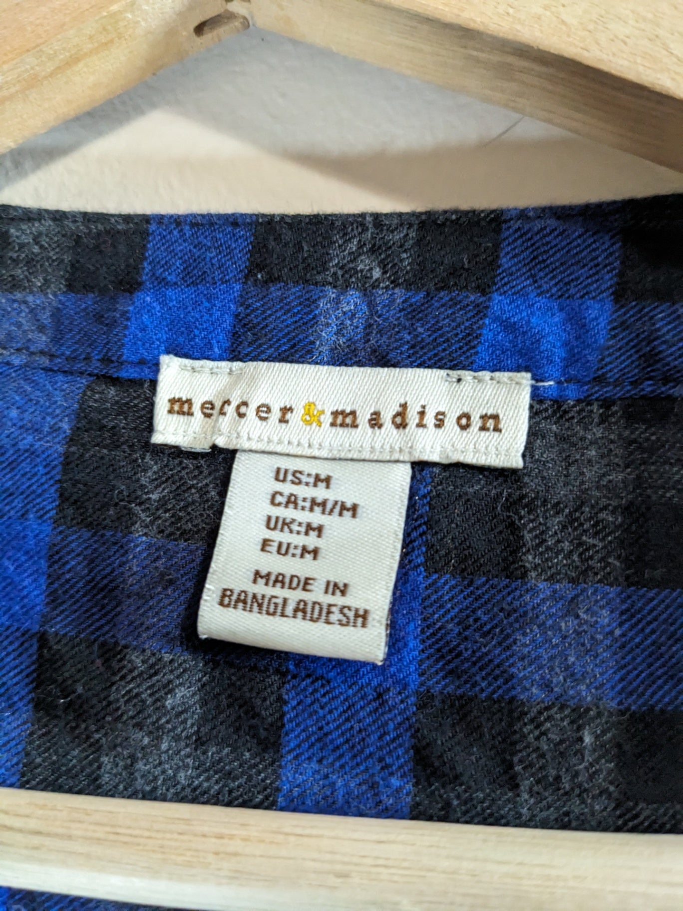 mercer & madison blue & black checkered blouse - M