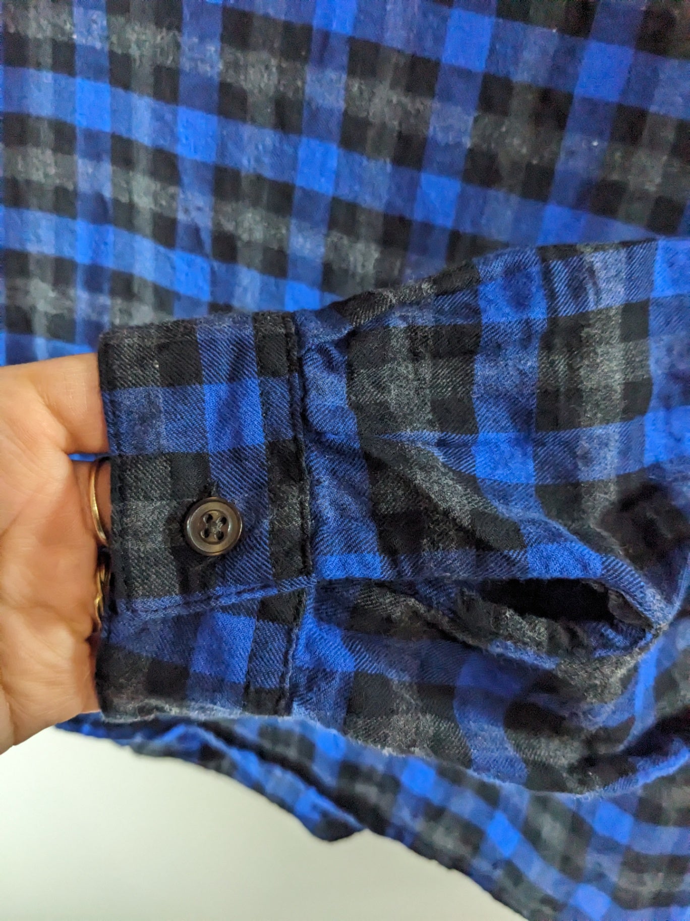 mercer & madison blue & black checkered blouse - M