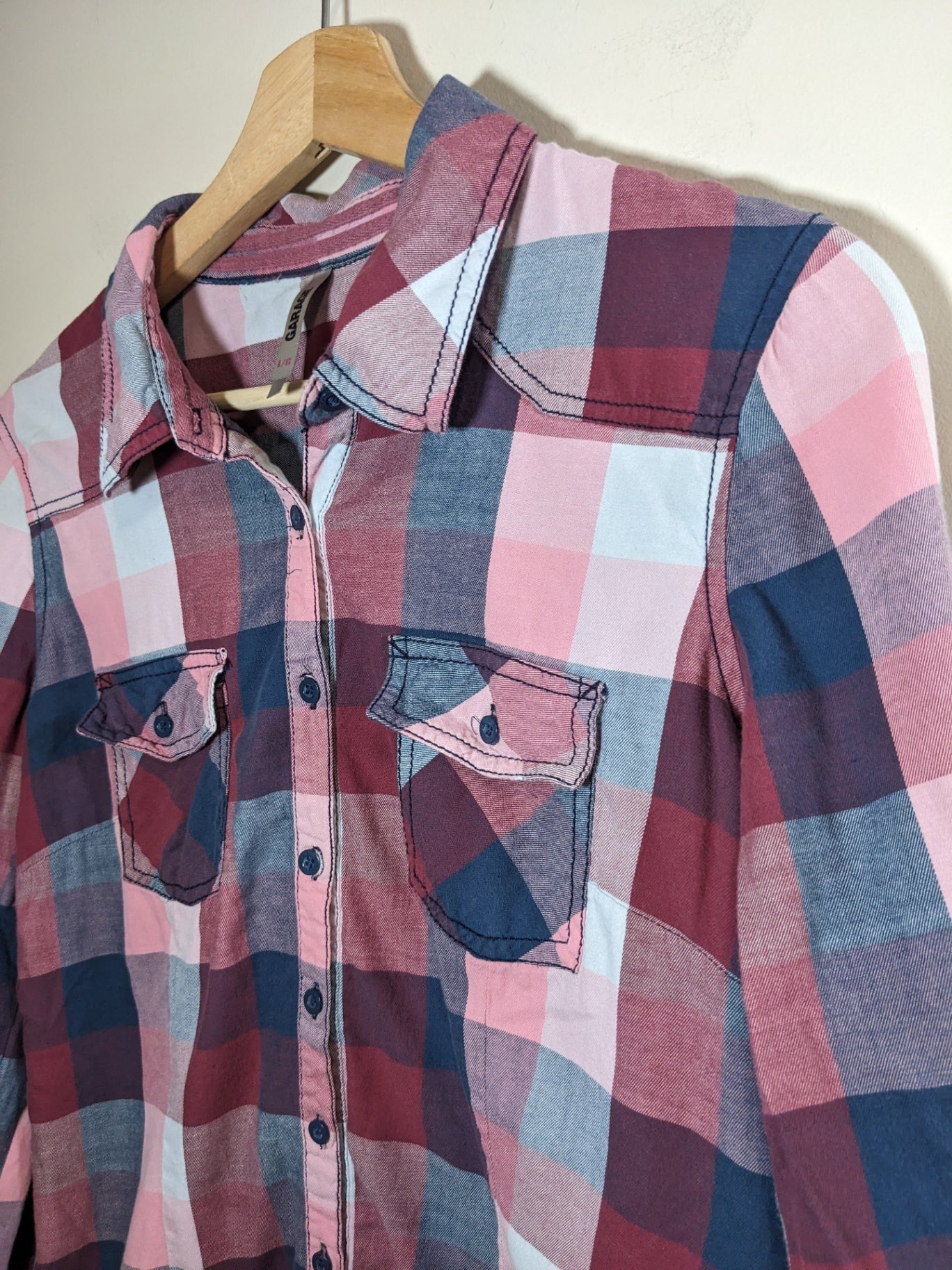 Garage Pink & Blue Plaid Shirt - L